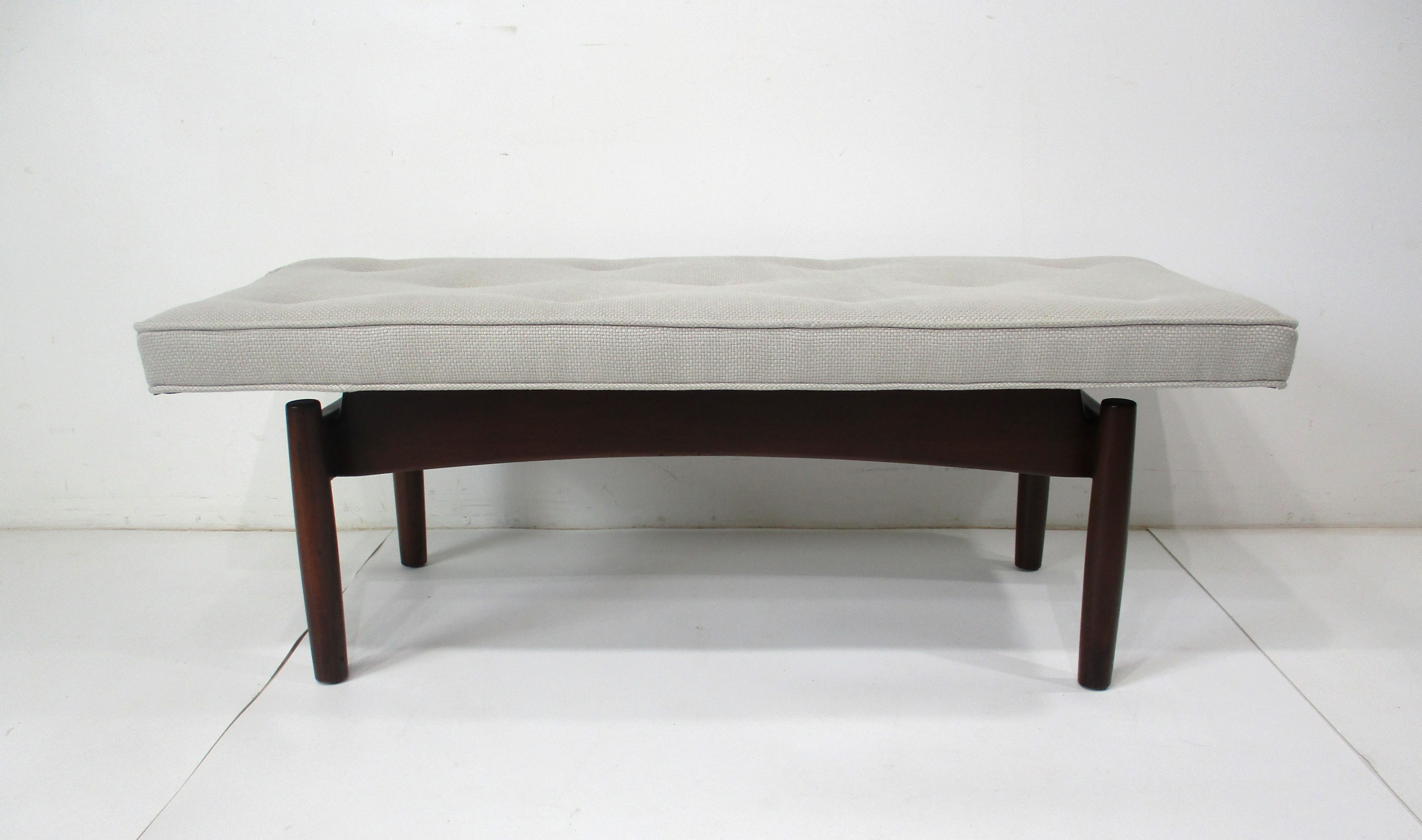 Upholstered Walnut Bench in the Style of Greta Grossman Danish Modern (B) For Sale 4