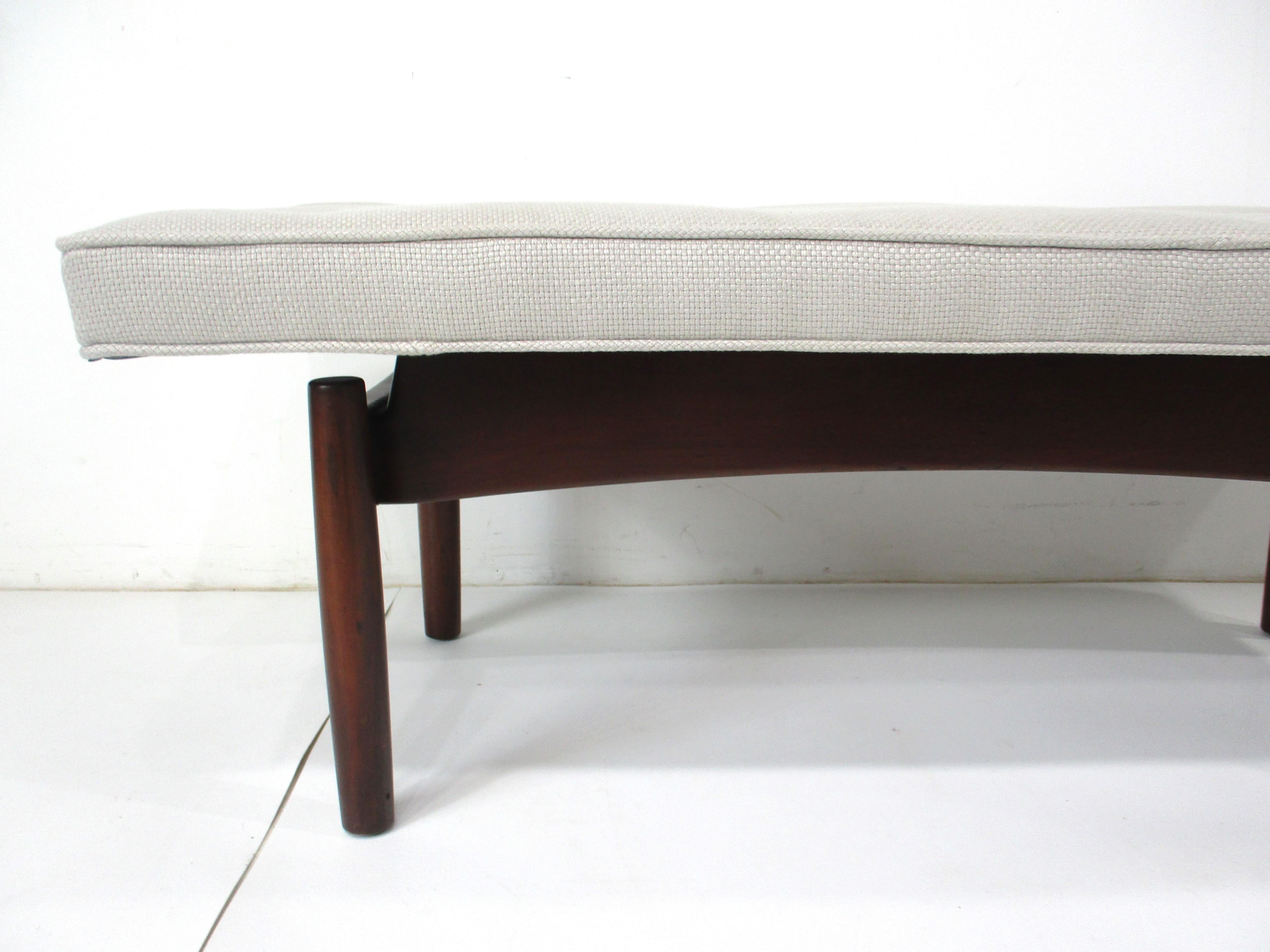 Mid-Century Modern Upholstered Walnut Bench in the Style of Greta Grossman Danish Modern (B) For Sale