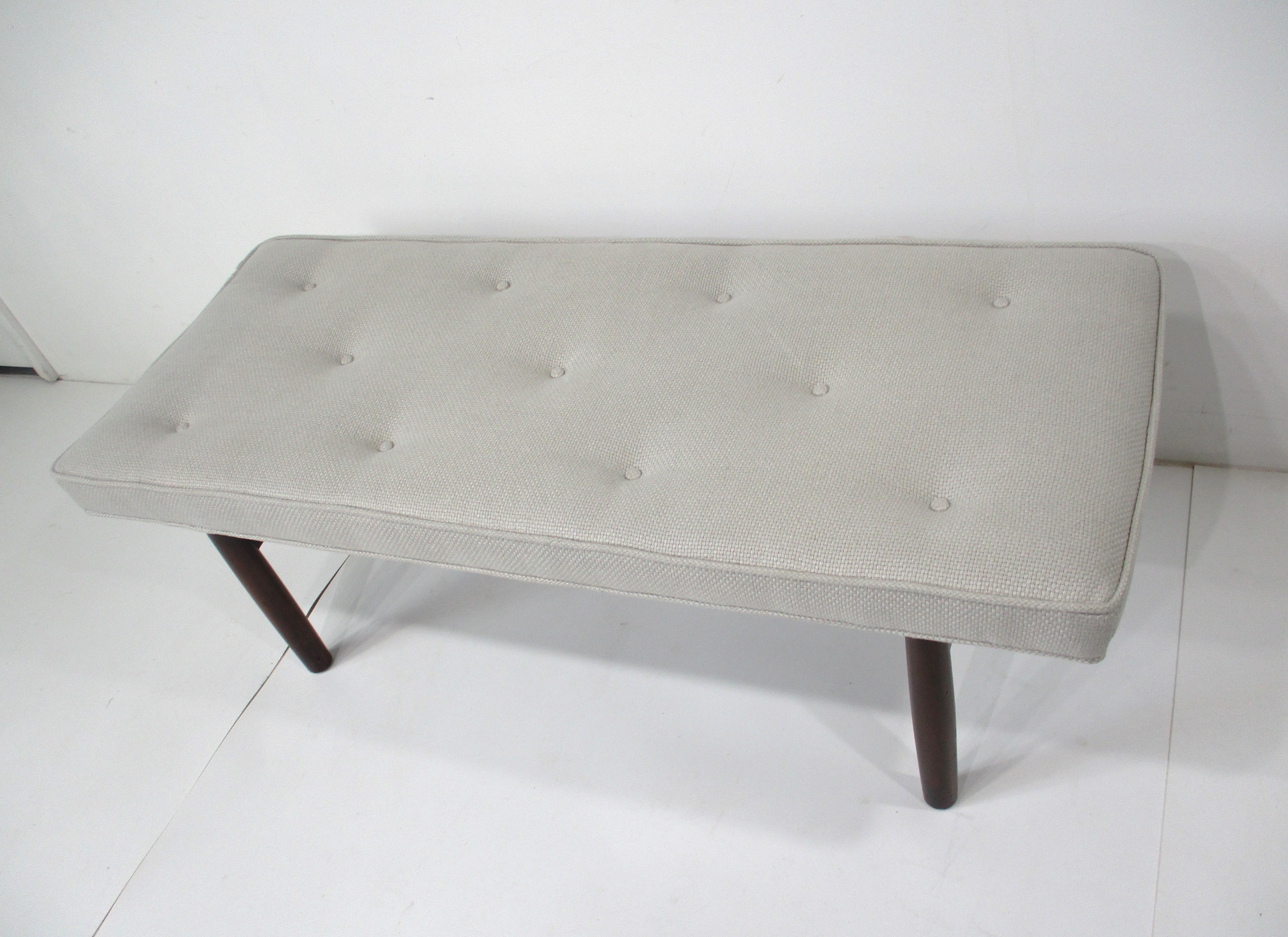 20th Century Upholstered Walnut Bench in the Style of Greta Grossman Danish Modern (B) For Sale