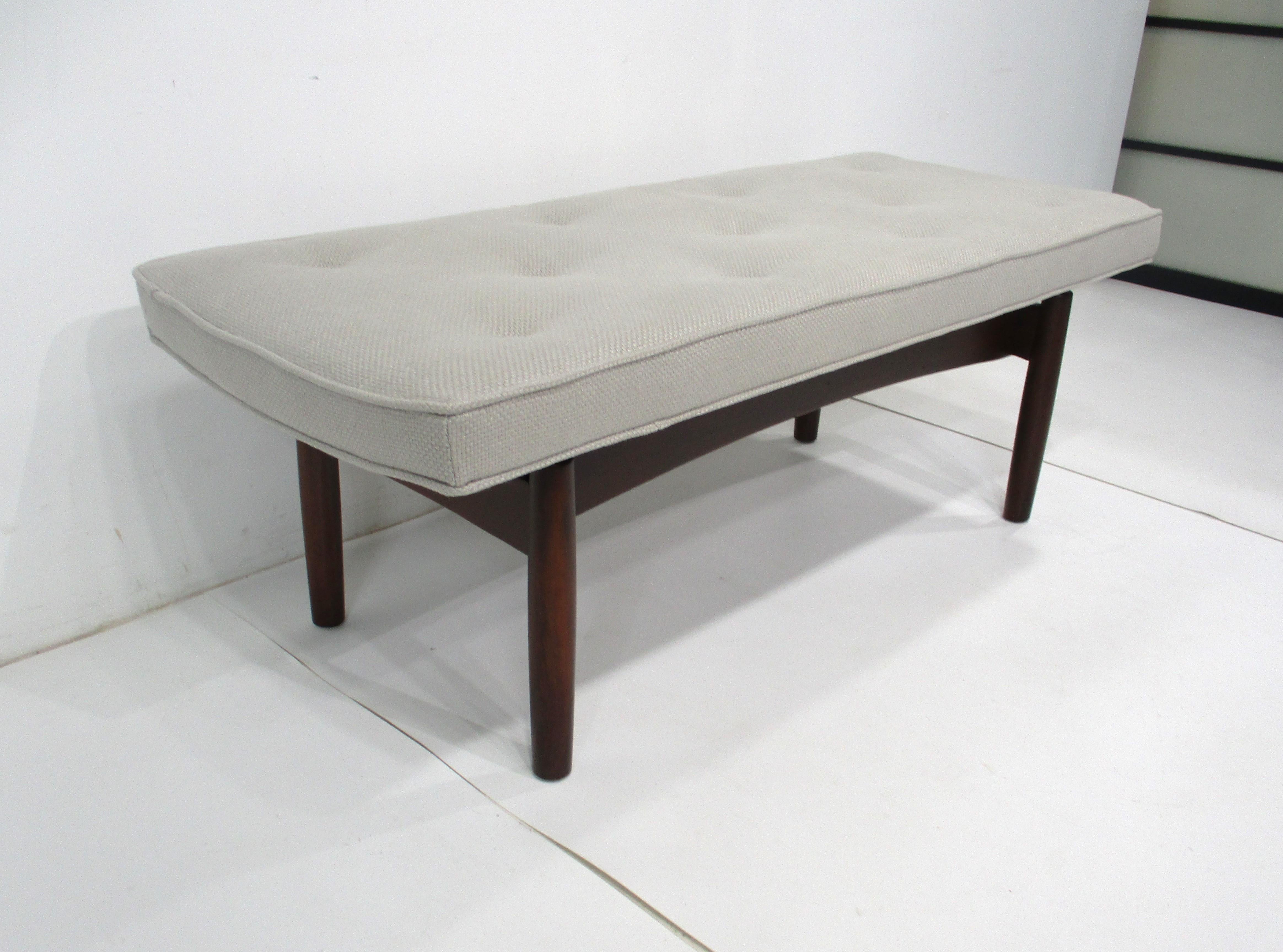 Upholstery Upholstered Walnut Bench in the Style of Greta Grossman Danish Modern (B) For Sale