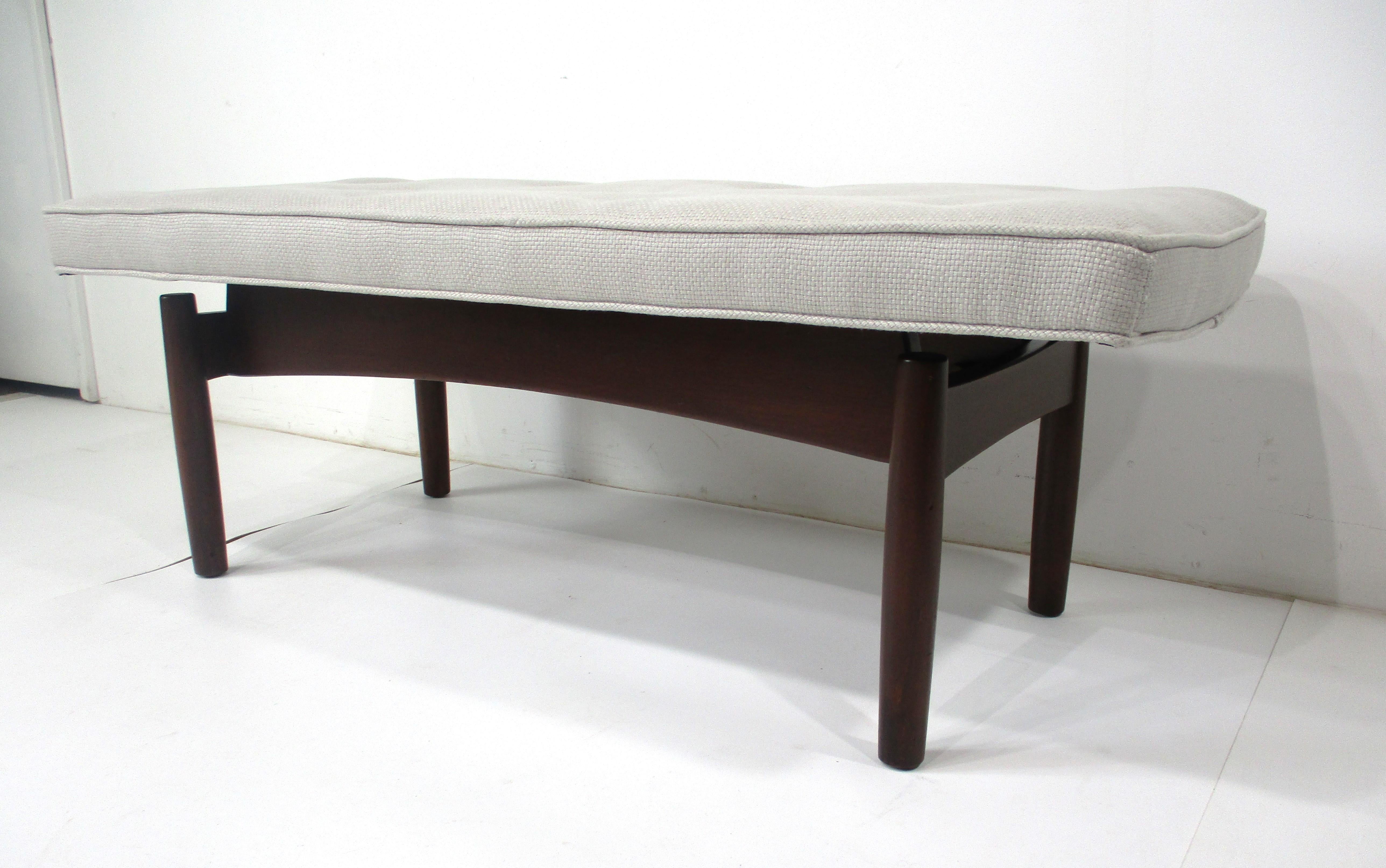 Upholstered Walnut Bench in the Style of Greta Grossman Danish Modern (B) For Sale 1