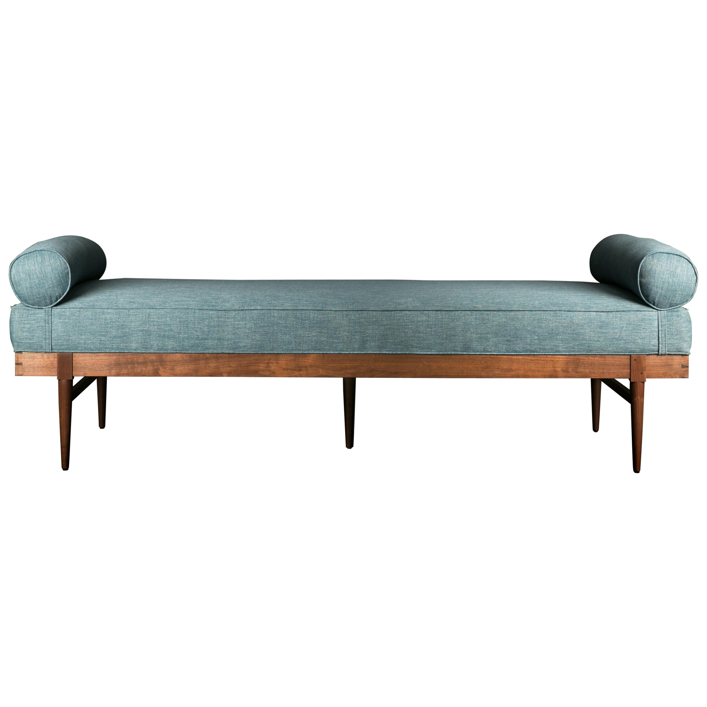 Upholstered Walnut Buchanan Daybed Twin Size with Dovetails and Turned Legs For Sale