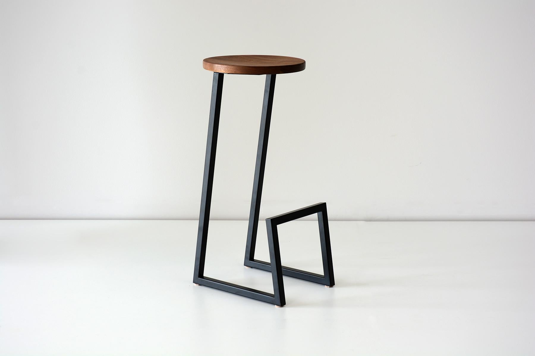 Upholstered walnut corktown stool by Hollis & Morris
Dimensions:
Seat Diameter 13