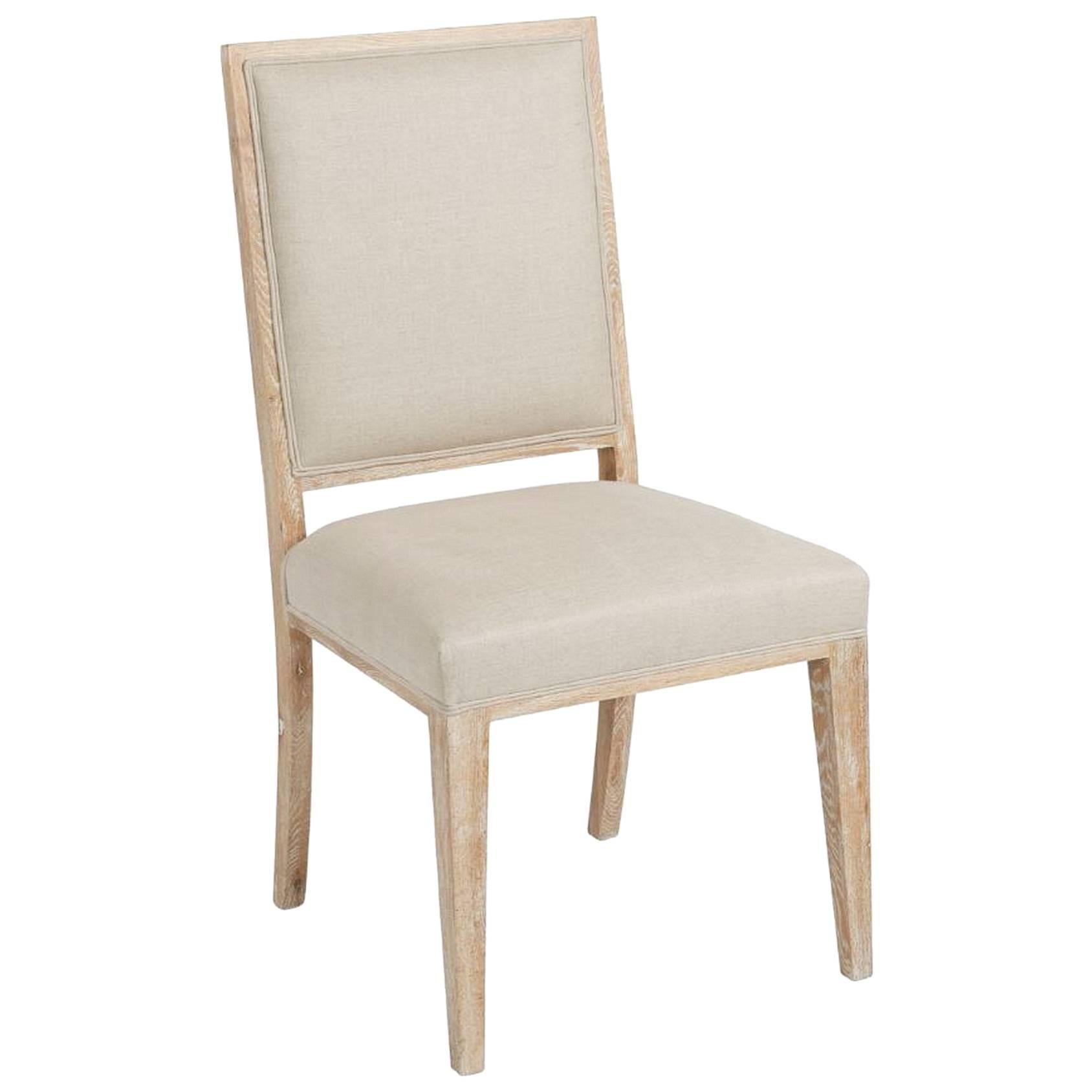 Upholstered White Wash Dining Chair For Sale