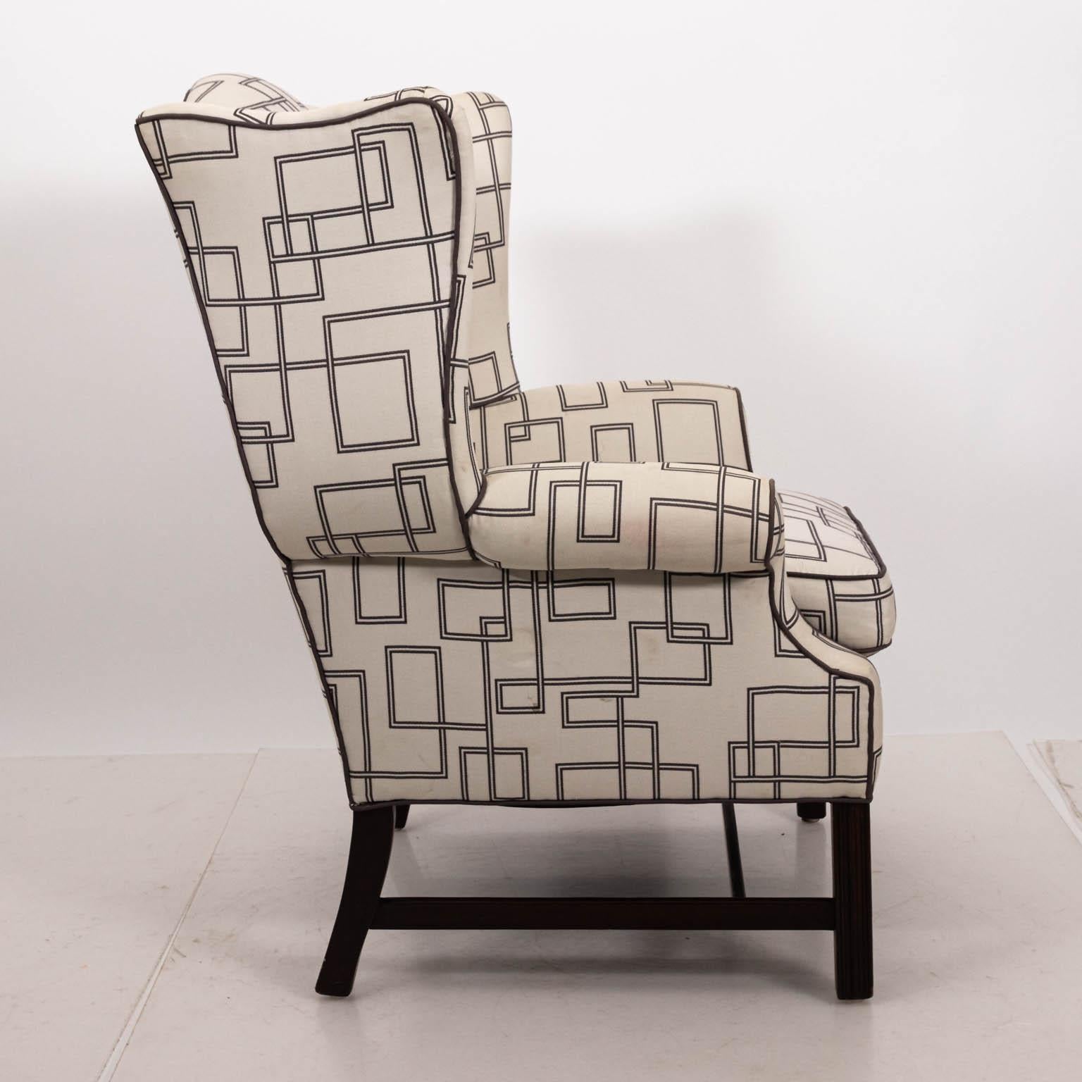 American Upholstered Wingback Armchair with Contemporary Fabric For Sale