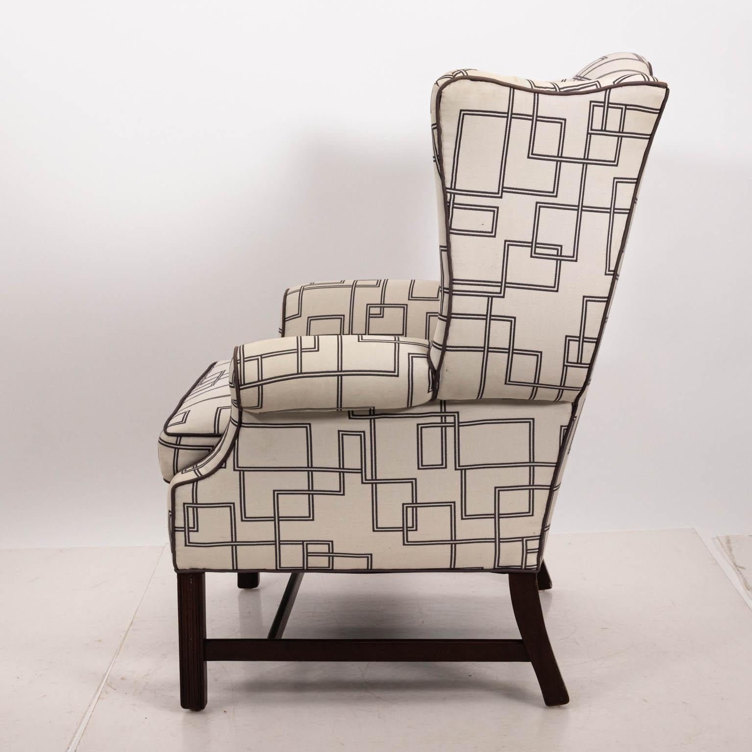 Cotton Upholstered Wingback Armchair with Contemporary Fabric For Sale