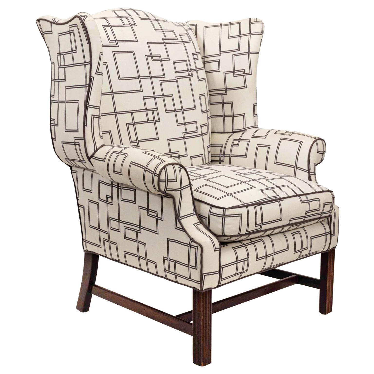 Upholstered Wingback Armchair with Contemporary Fabric For Sale