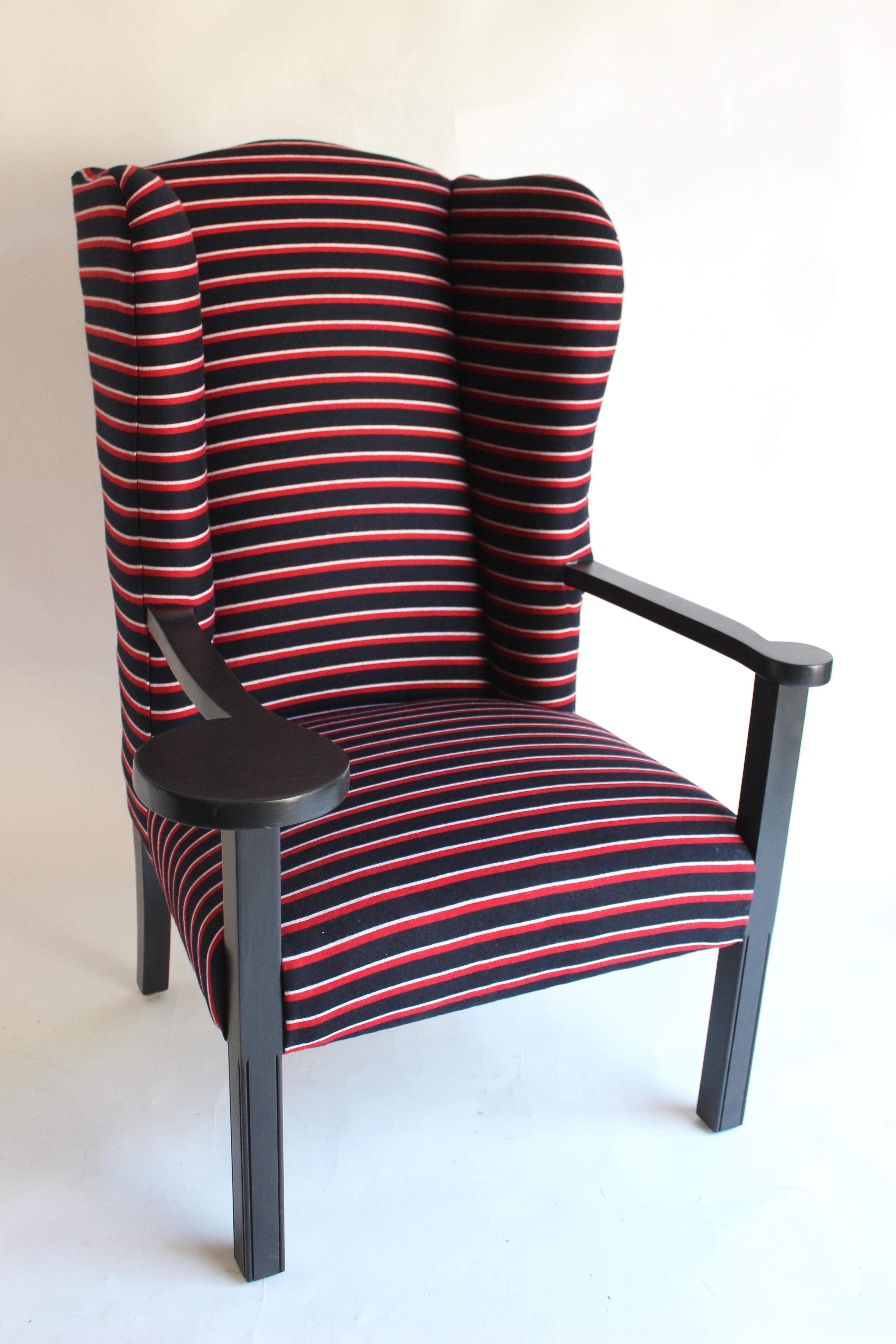 Wonderful American Wingback Chair painted in black and newly upholstered in painted Wool. 