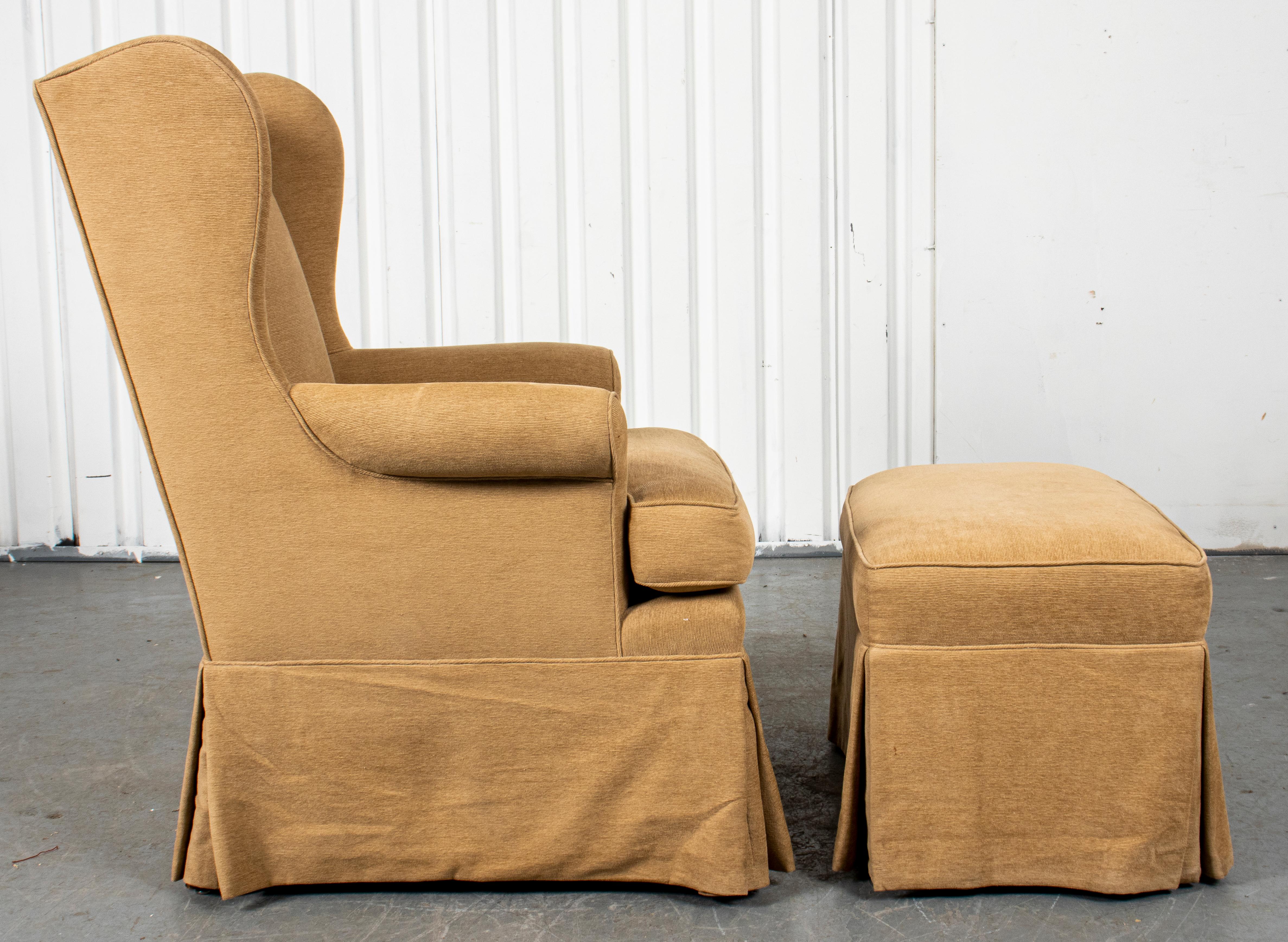 Mid-Century Modern Upholstered Wingchair and Ottoman