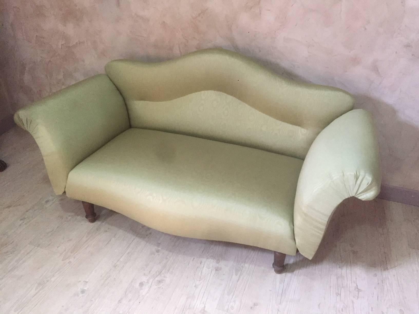 Upholstered with a Green Fabric Napoleon III Couch 1