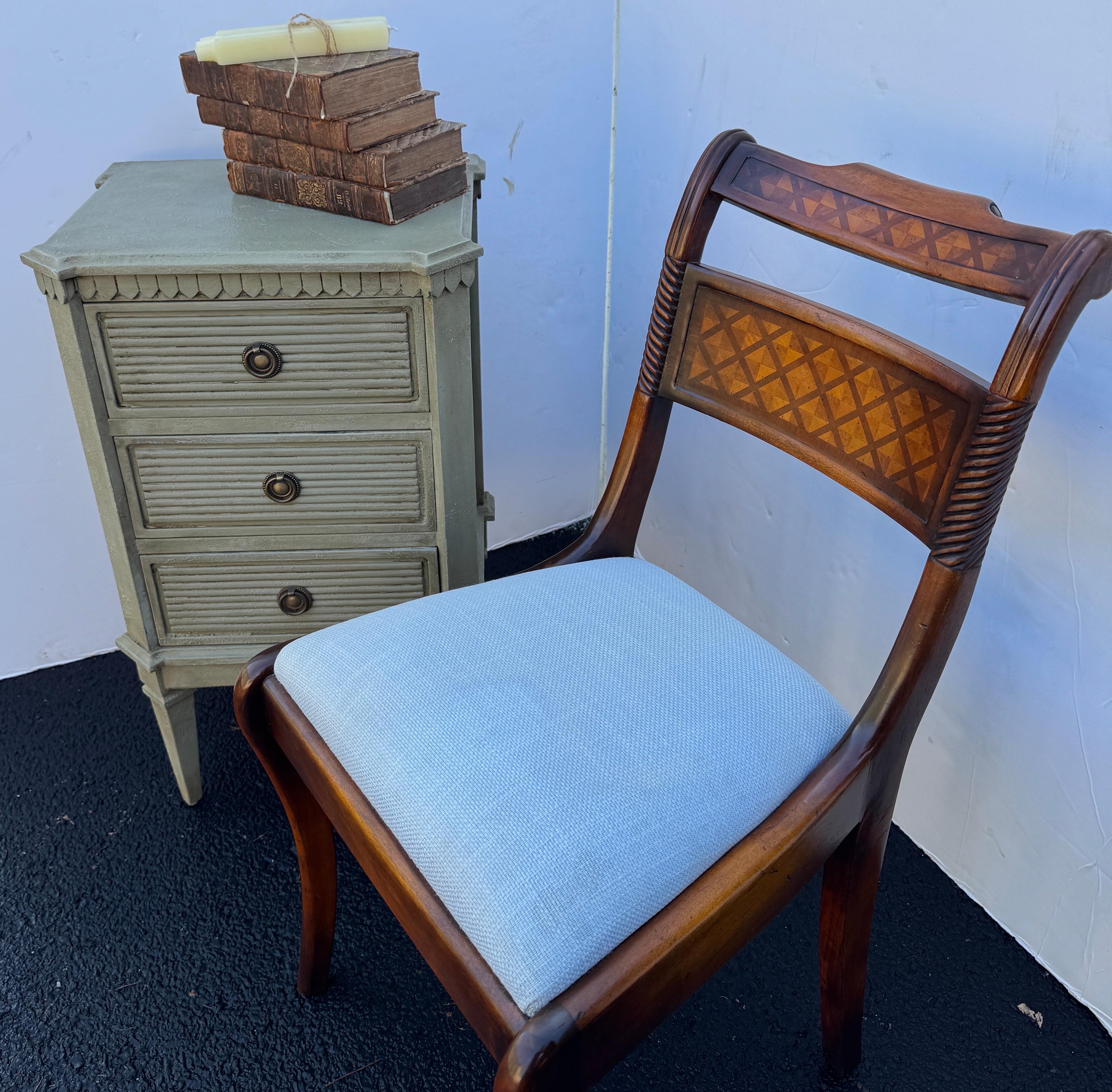 20th Century Upholstered Wood Desk Side Chair with Marquetry Inlay For Sale