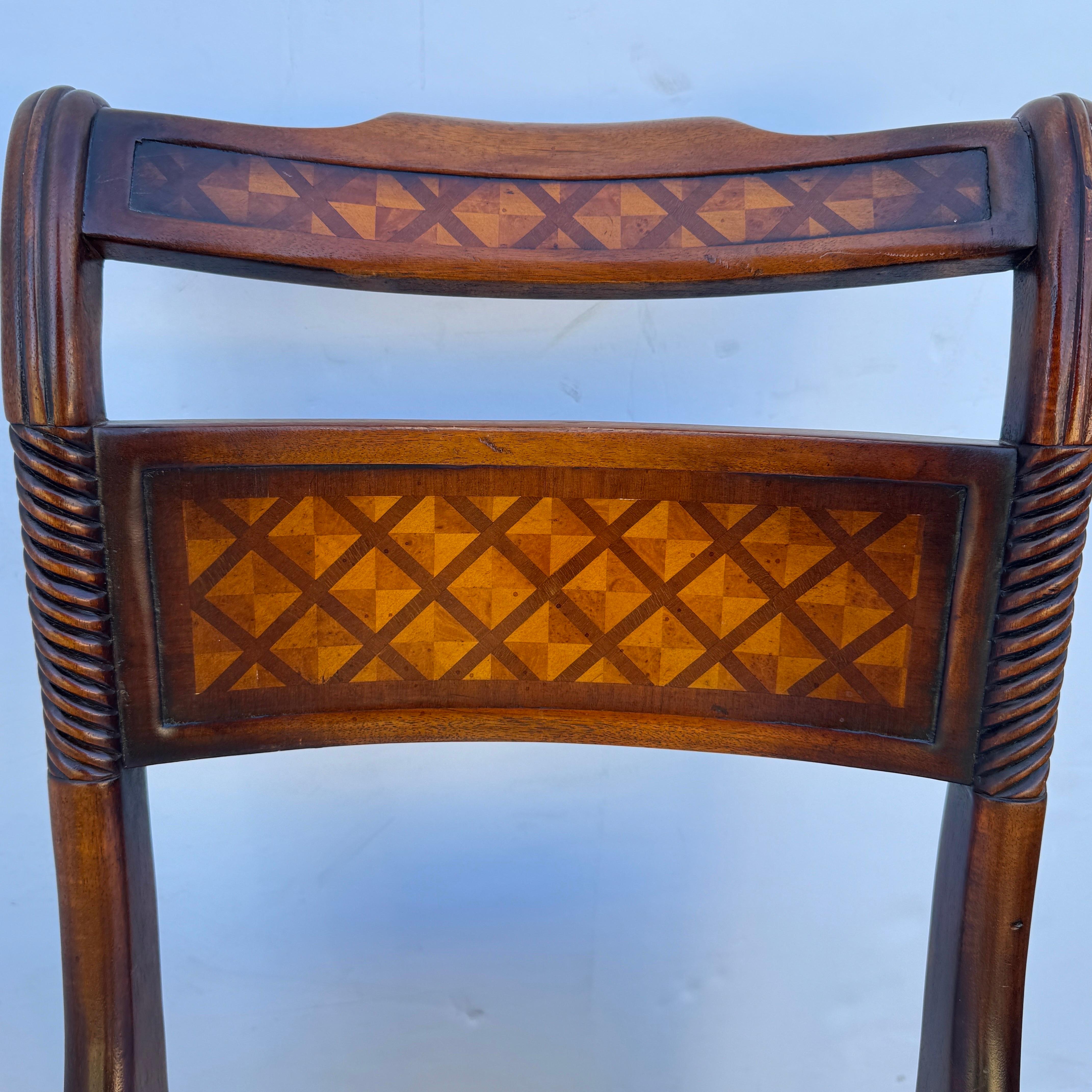 Fabric Upholstered Wood Desk Side Chair with Marquetry Inlay For Sale
