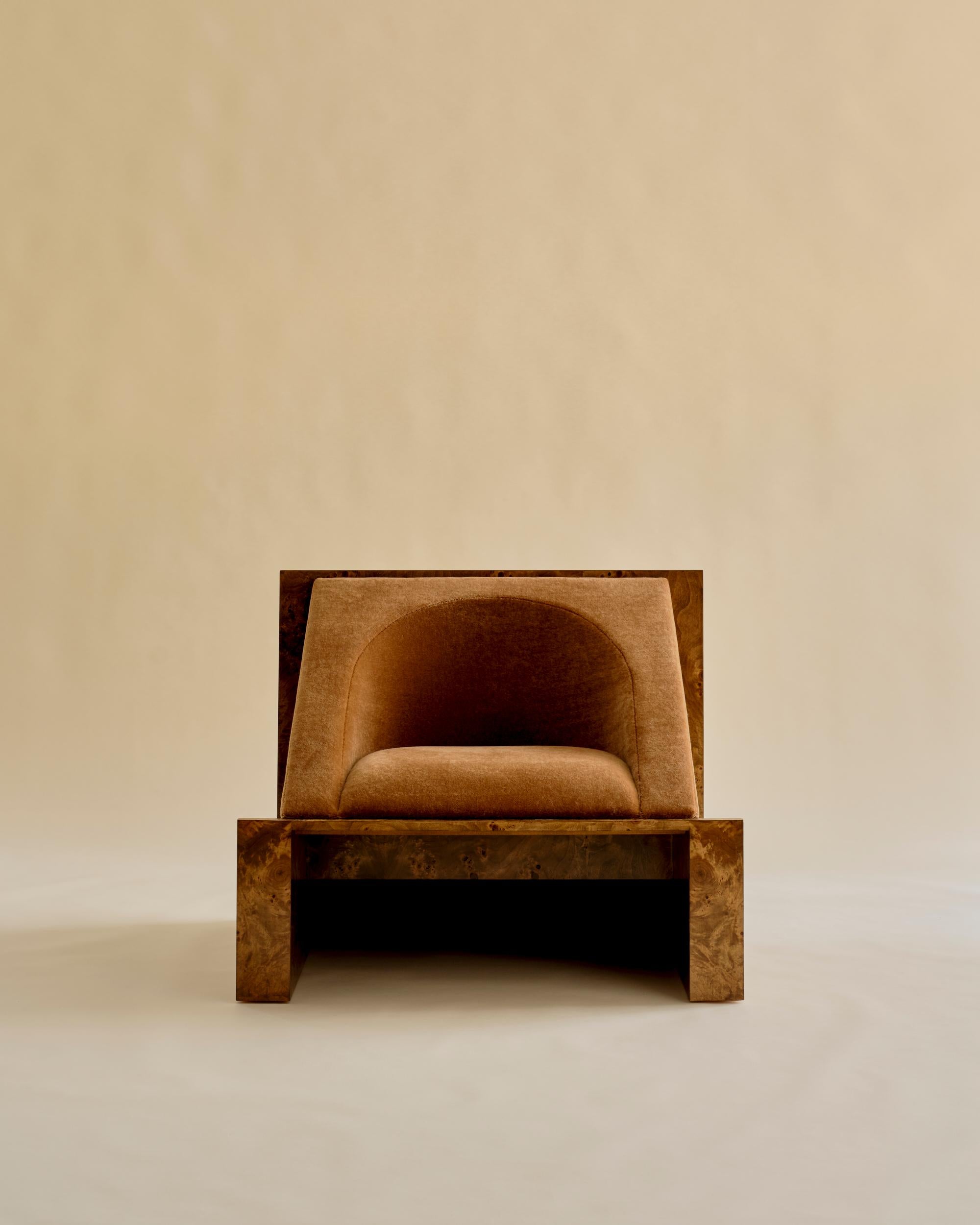Modern Upholstered, Wood-Framed Perception Lounge Chair by Known Work For Sale