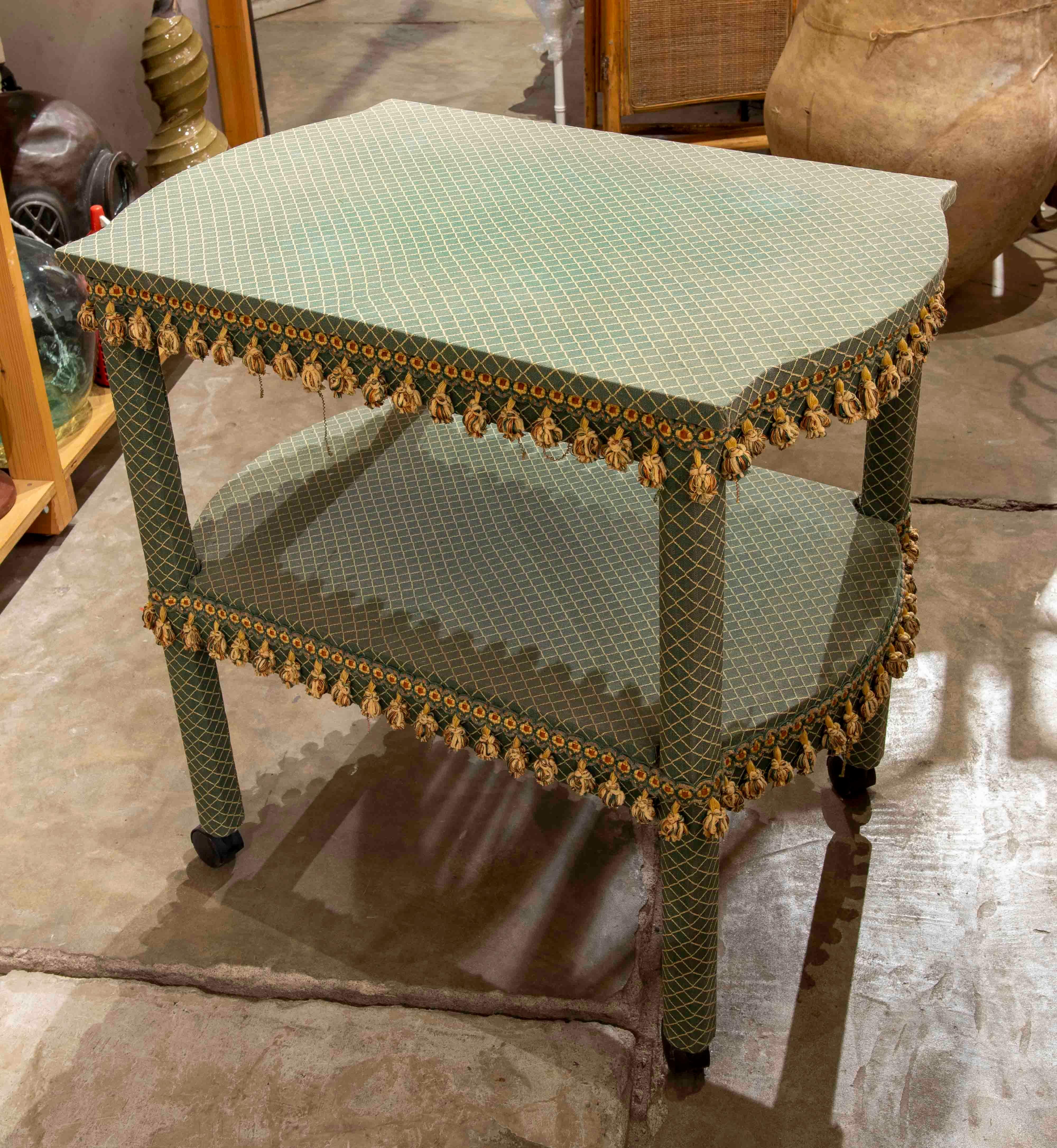 Upholstered Wooden Serving Trolley with Wheels In Good Condition For Sale In Marbella, ES