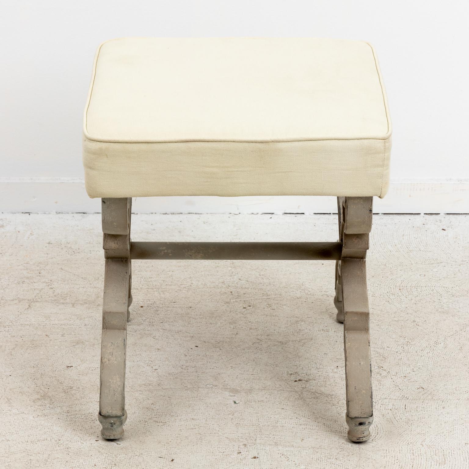 20th Century Upholstered X-Base Painted Bench