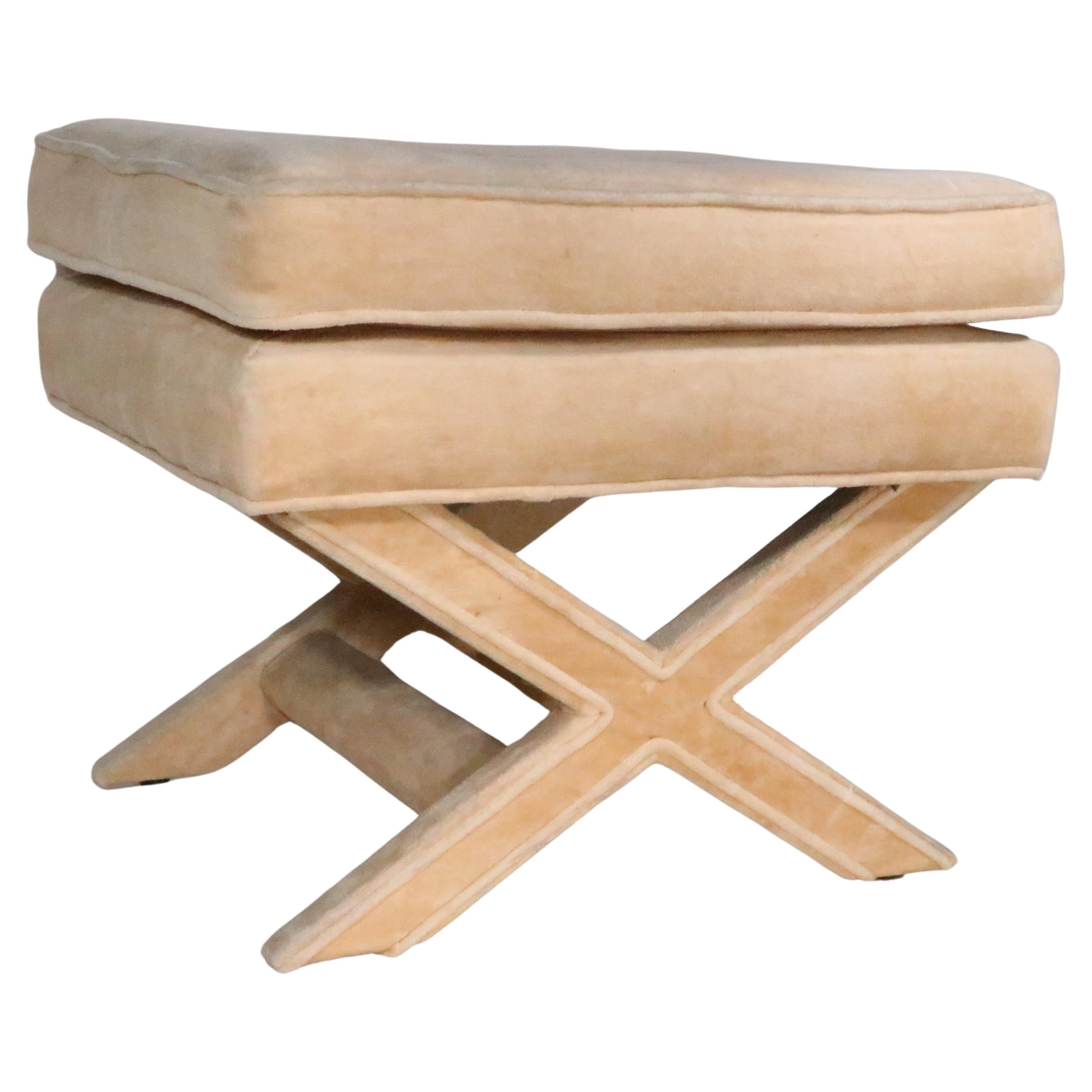 Upholstered X Base Stool after Billy Baldwin circa 1970's For Sale