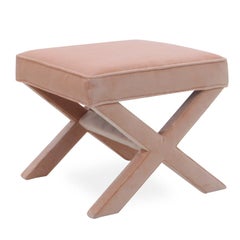 Banc en X rembourré en velours blush