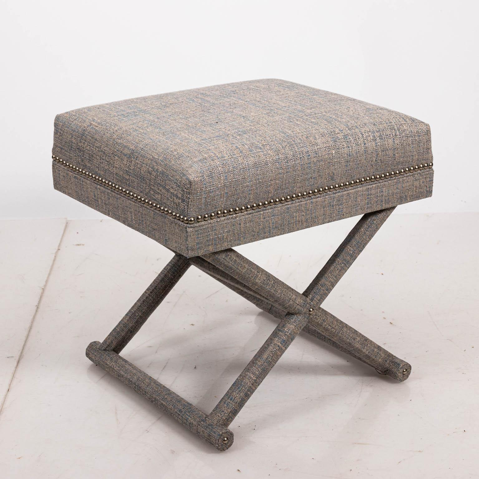 20th Century Upholstered X-Frame Bench