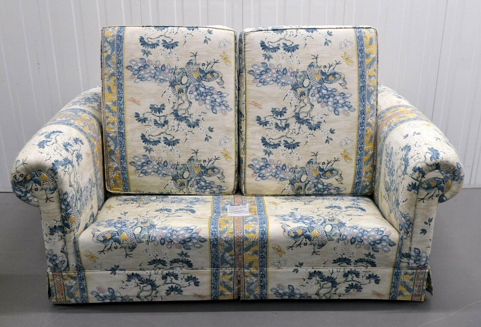 English Upholstery by Ashley Lawrence Floral Sofa on Roll Arms with Reversible Cushions