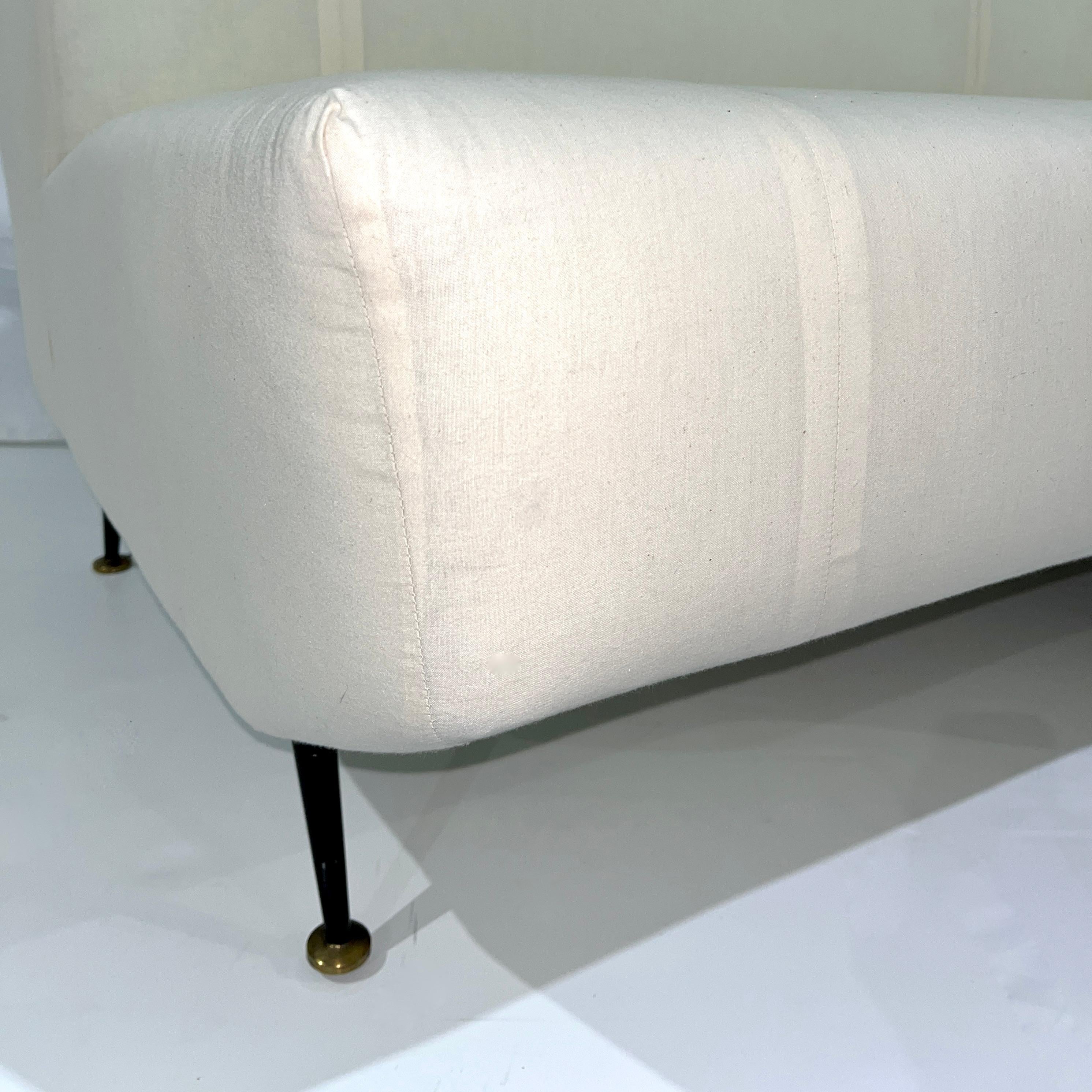 Upholstery Ready Curved Italian Mid Century Modern Sofa on Black Lacquer Legs For Sale 3