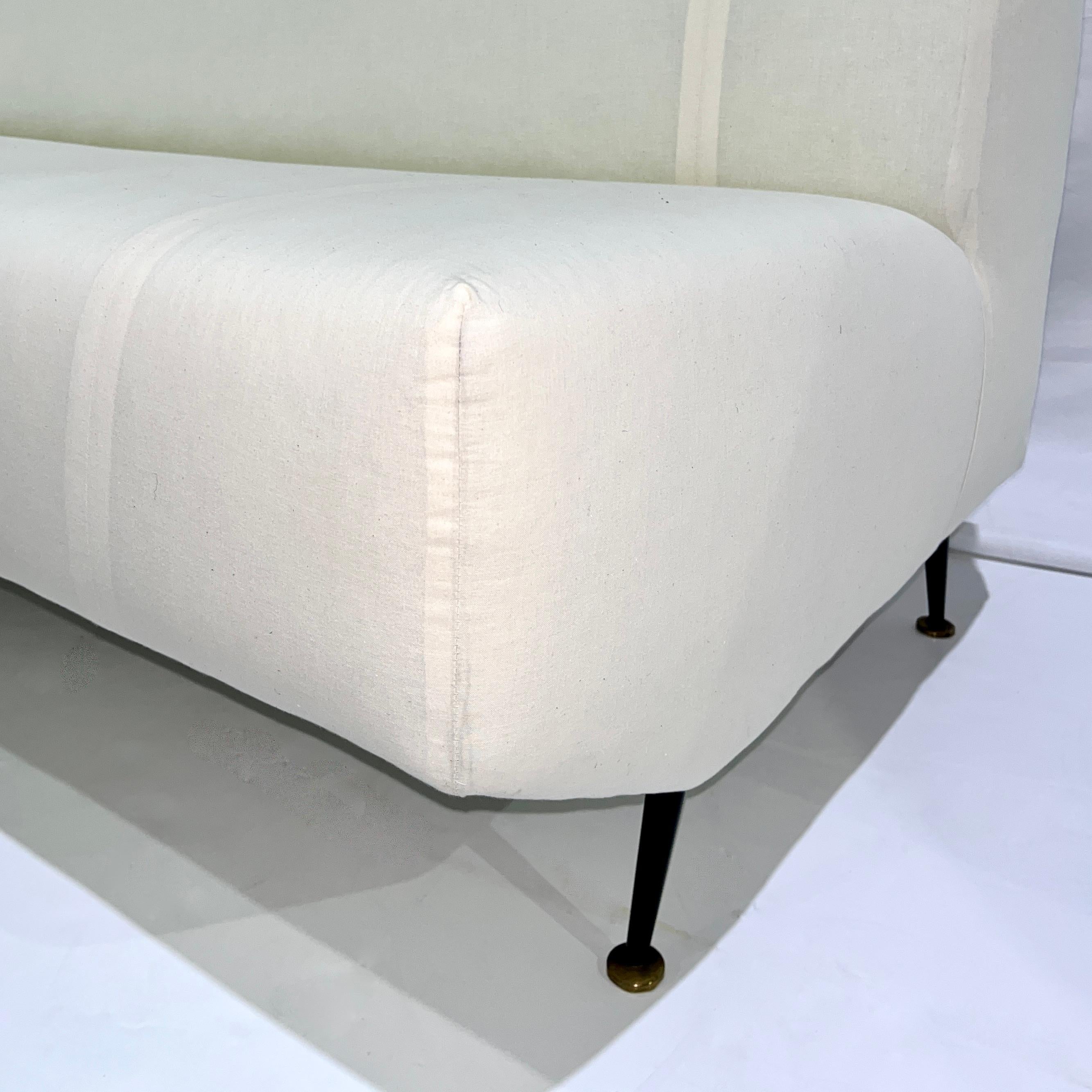 Upholstery Ready Curved Italian Mid Century Modern Sofa on Black Lacquer Legs For Sale 4