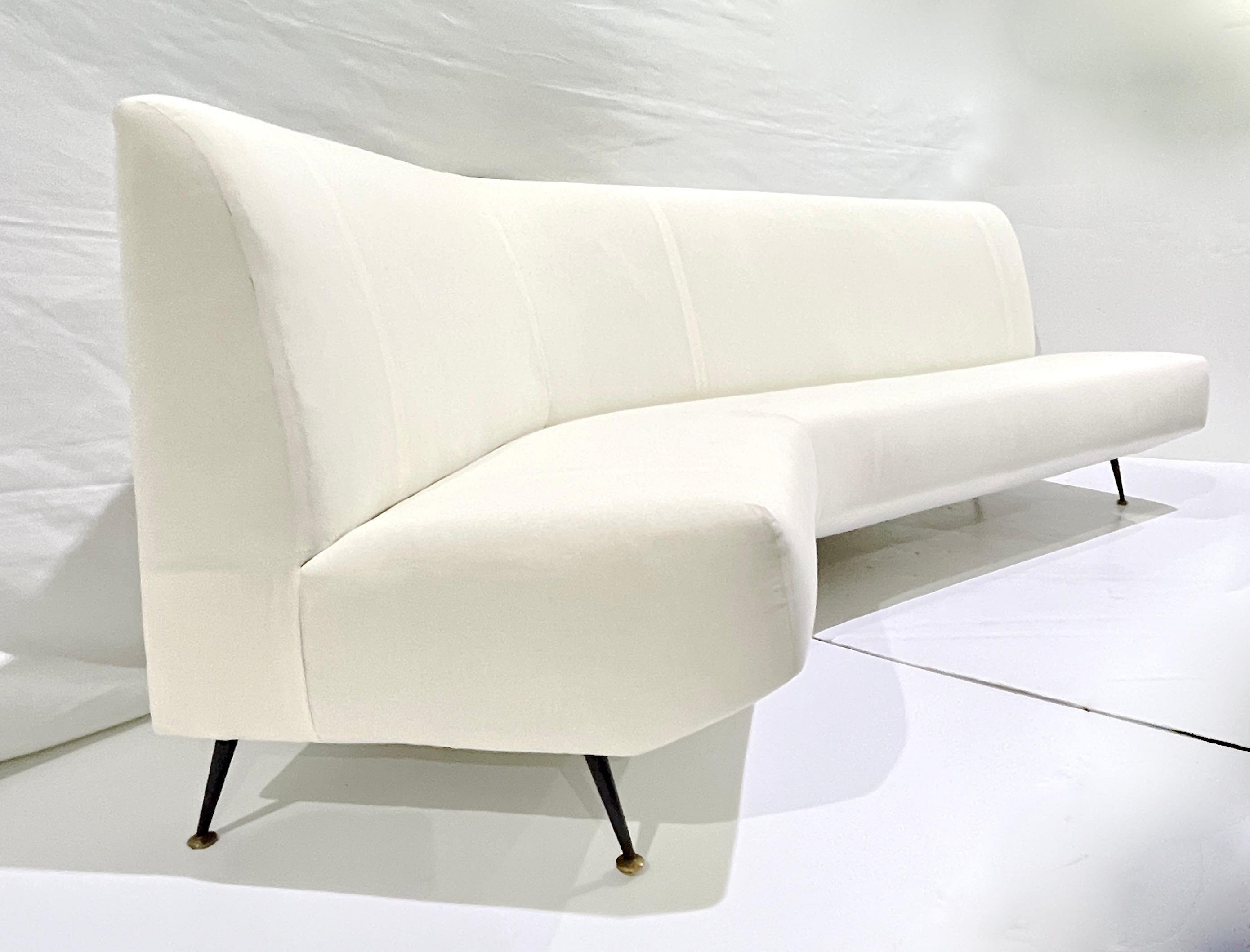 Upholstery Ready Curved Italian Mid Century Modern Sofa on Black Lacquer Legs For Sale 6