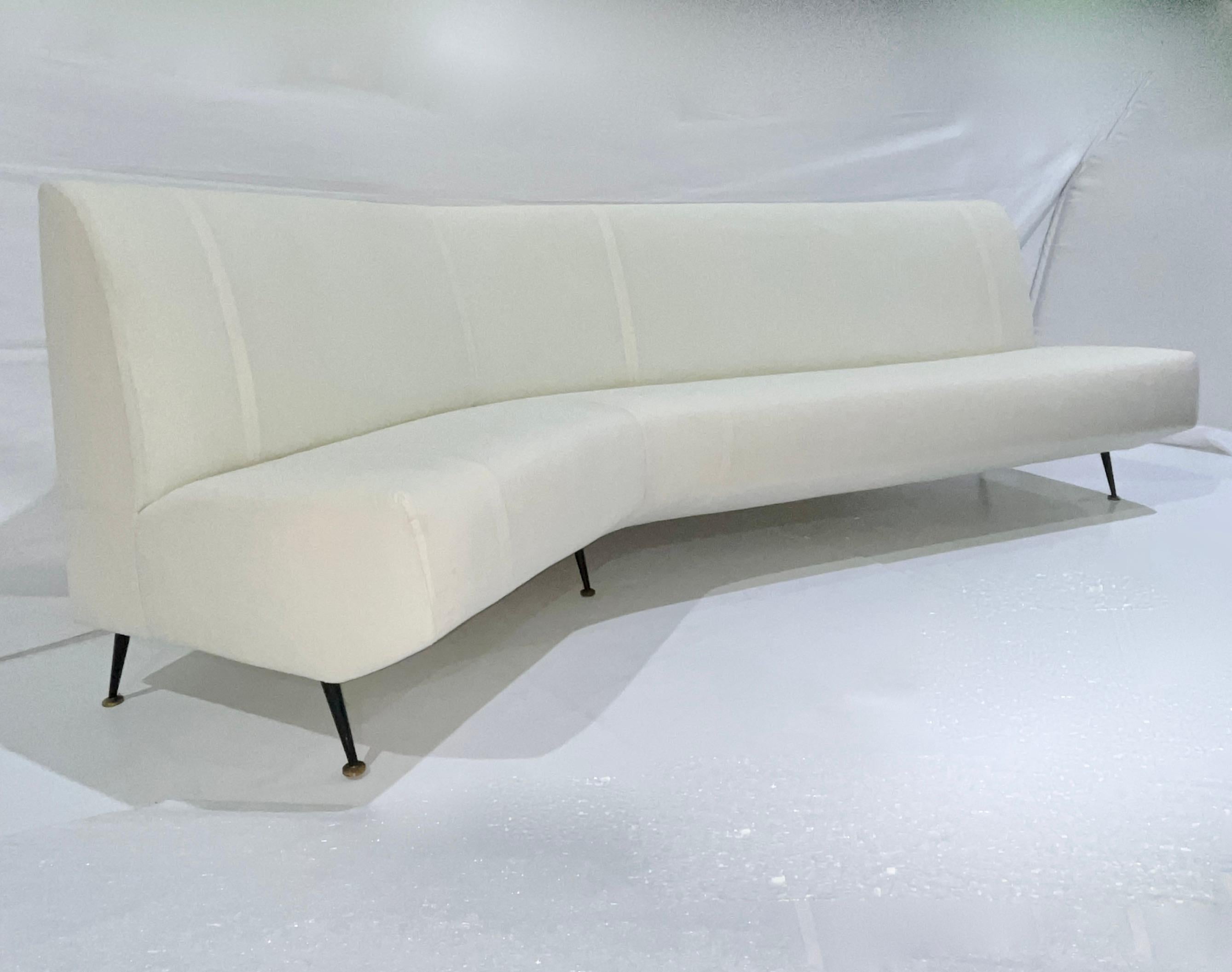 Upholstery Ready Curved Italian Mid Century Modern Sofa on Black Lacquer Legs For Sale 9