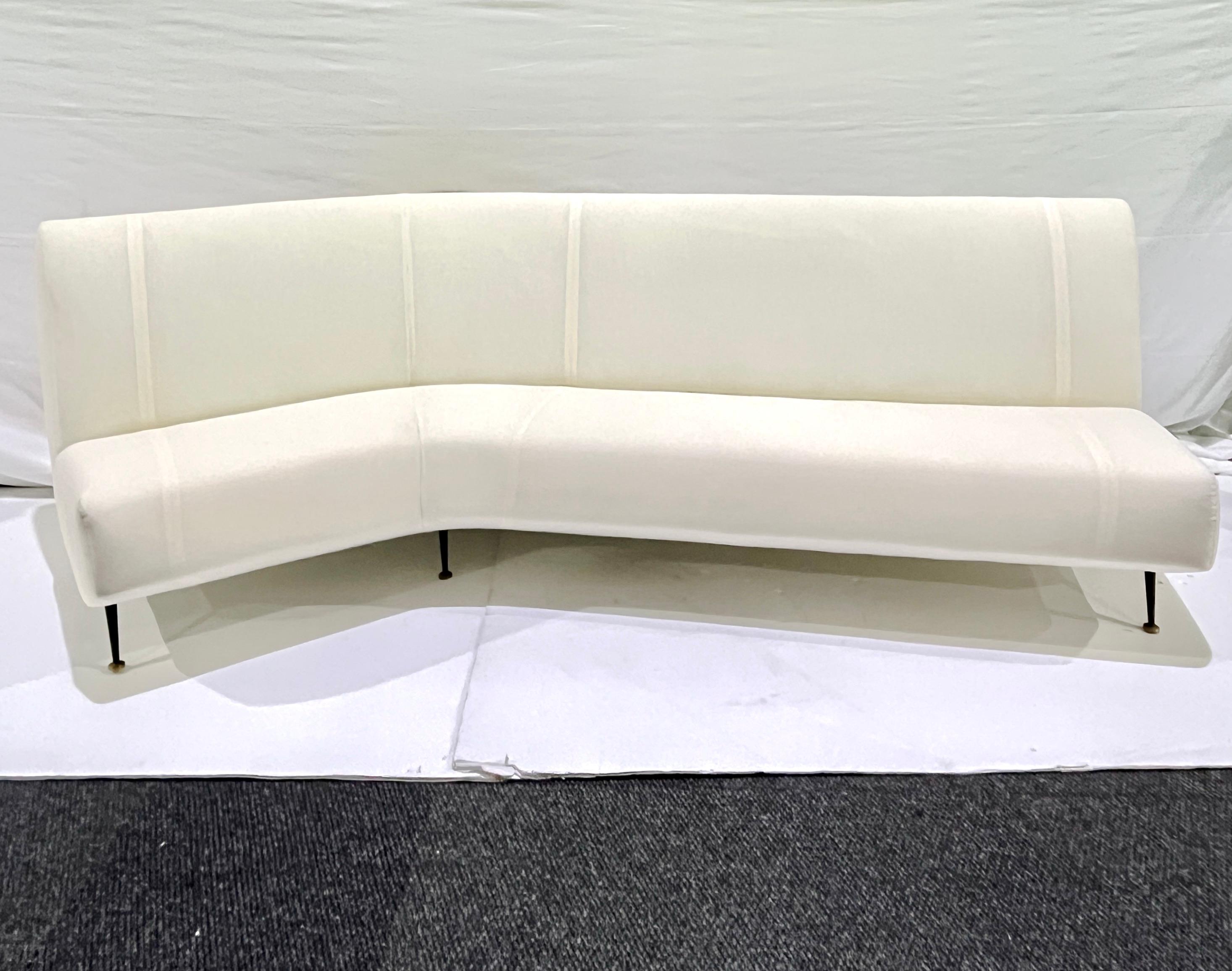 Upholstery Ready Curved Italian Mid Century Modern Sofa on Black Lacquer Legs For Sale 10