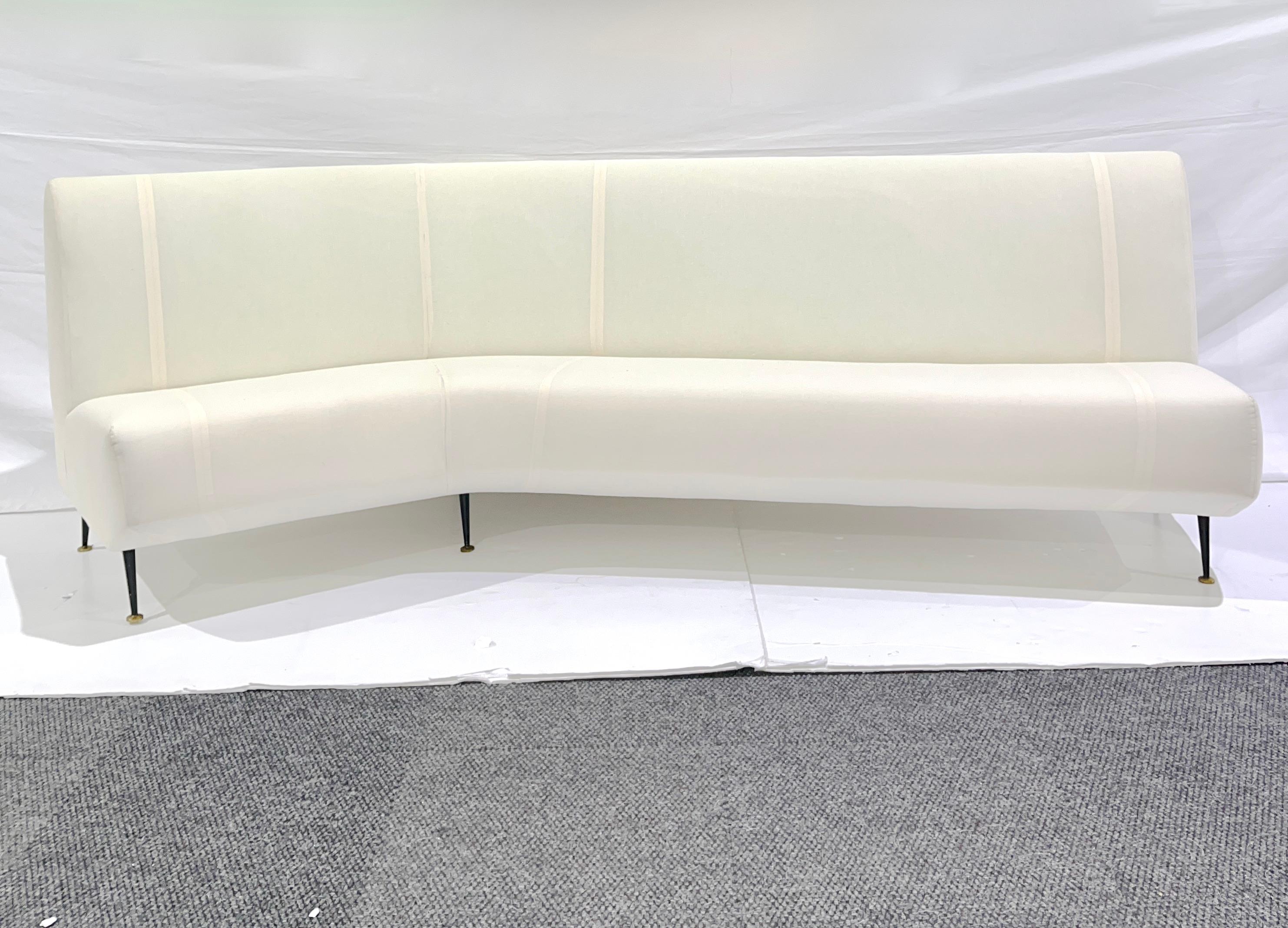 Upholstery Ready Curved Italian Mid Century Modern Sofa on Black Lacquer Legs In Excellent Condition For Sale In New York, NY