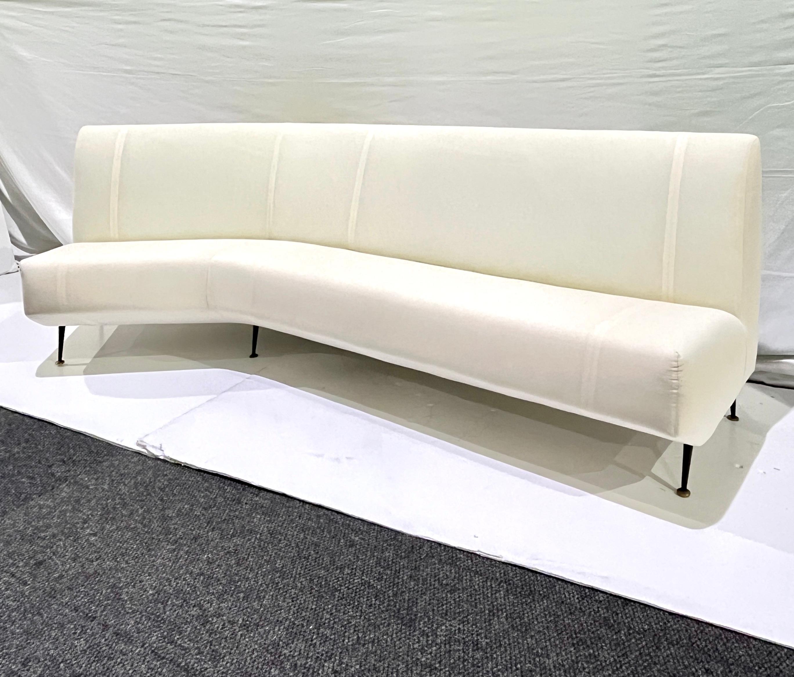20th Century Upholstery Ready Curved Italian Mid Century Modern Sofa on Black Lacquer Legs For Sale