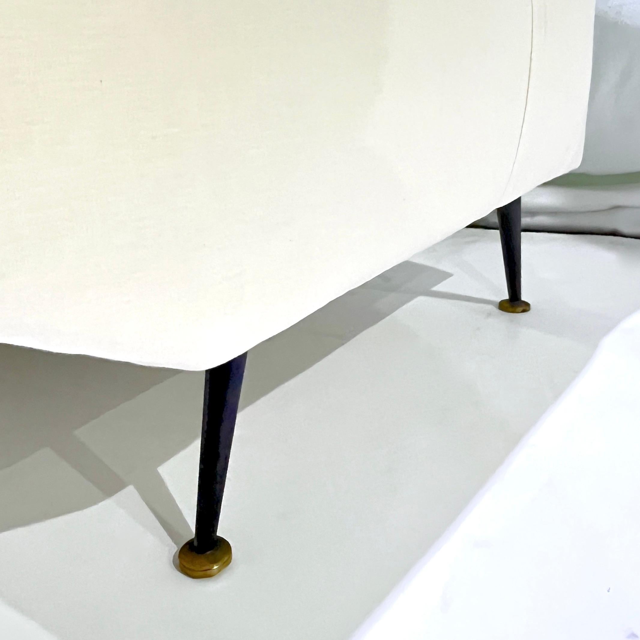 Brass Upholstery Ready Curved Italian Mid Century Modern Sofa on Black Lacquer Legs For Sale
