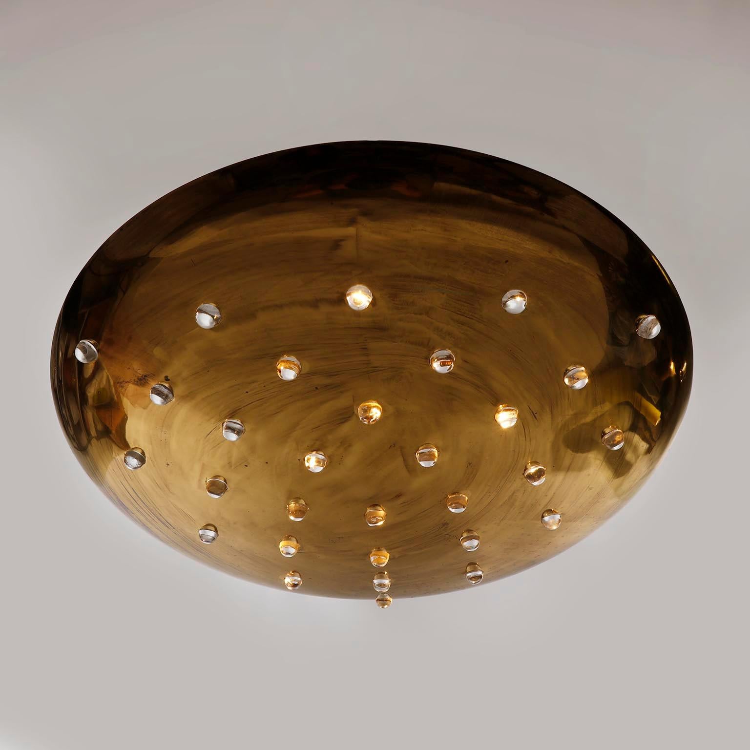 Uplight Bowl Flush Mount or Pendant Light, Brass Glass, 1960s 4