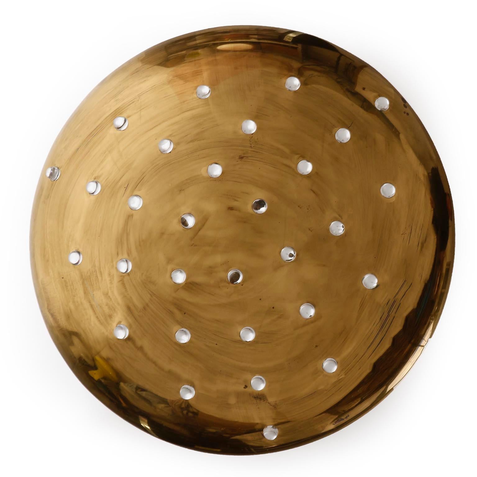 Mid-20th Century Uplight Bowl Flush Mount or Pendant Light, Brass Glass, 1960s