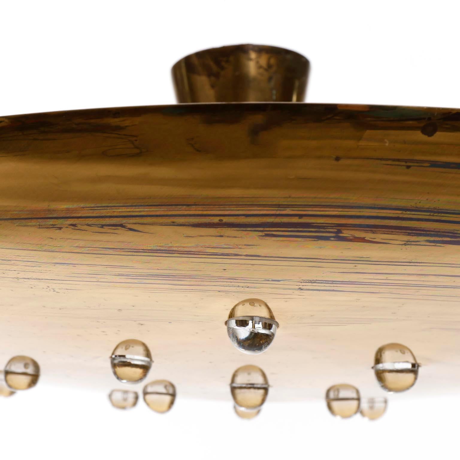 Uplight Bowl Flush Mount or Pendant Light, Brass Glass, 1960s 1