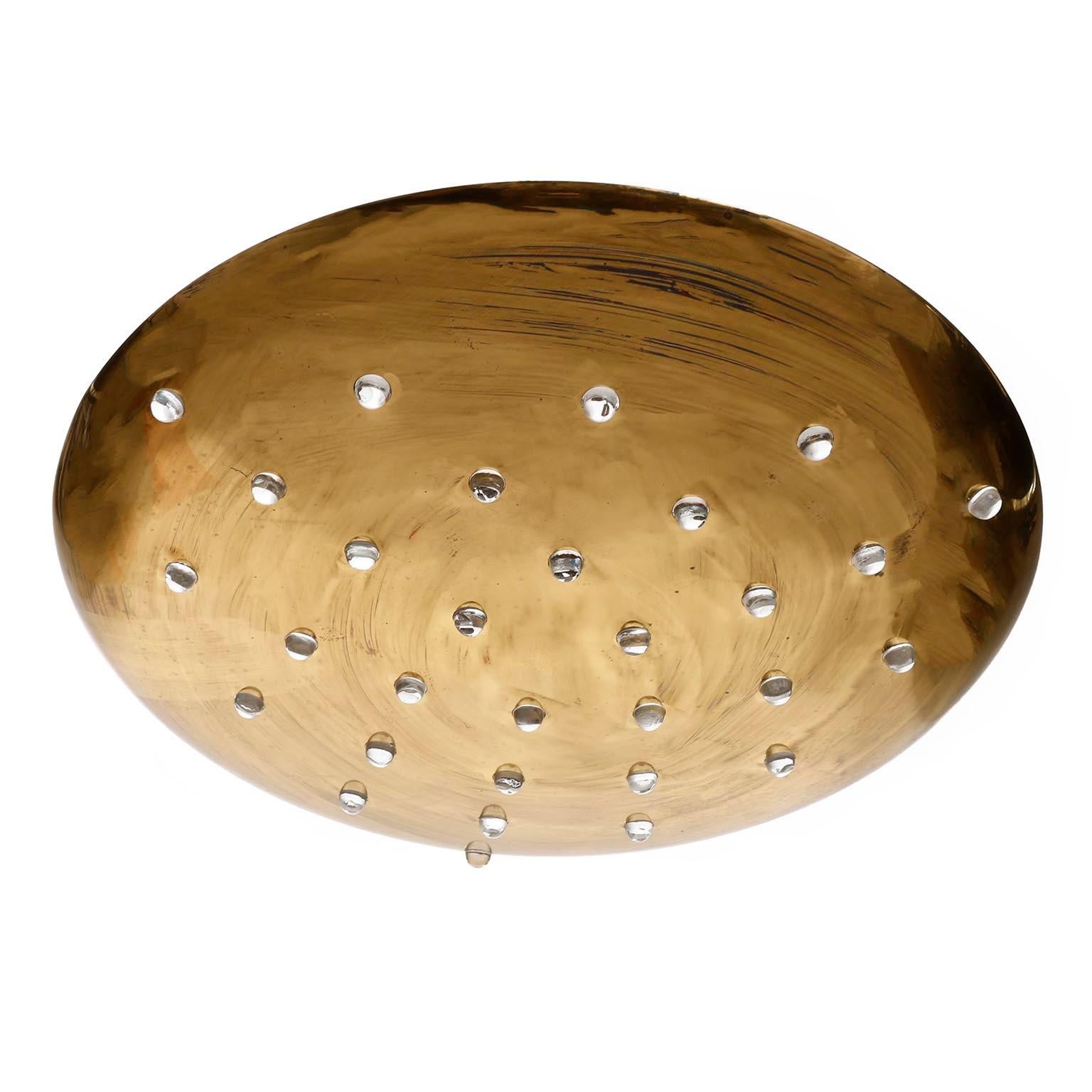 Uplight Bowl Flush Mount or Pendant Light, Brass Glass, 1960s In Good Condition In Hausmannstätten, AT