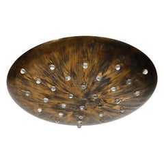 Uplight Bowl Flush Mount or Pendant Light, Patinated Brass Glass, 1960s