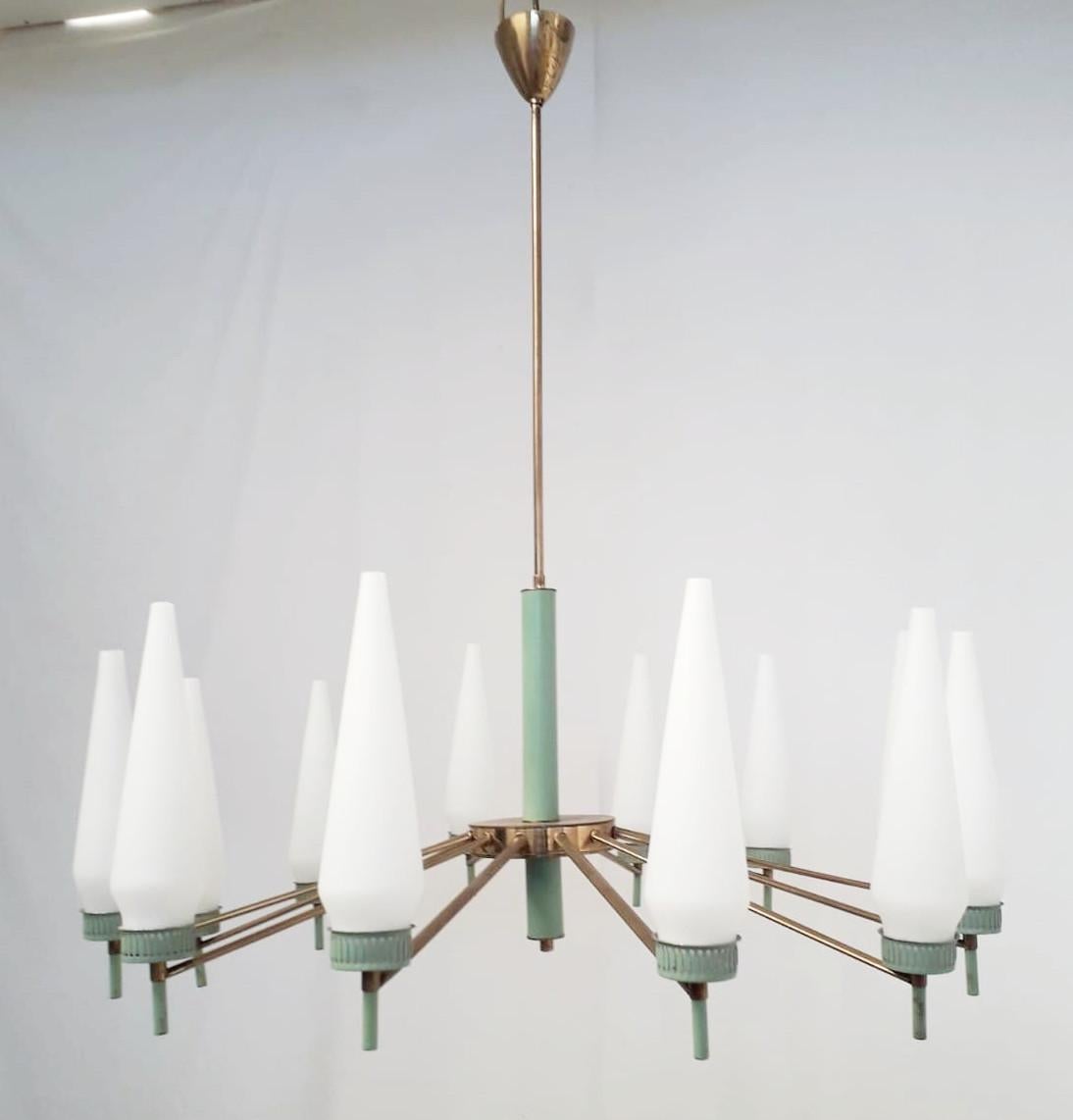 Uplight Chandelier Attributed to Stilnovo In Good Condition In Los Angeles, CA