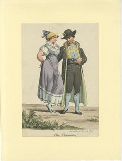 Oberösterreichisches Trachtenpaar, Antike Lithographie - Trentsensky um 1825