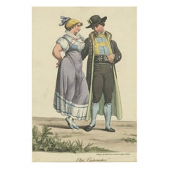 Upper Austria Folk Costume Couple, Antique Lithograph – Trentsensky c.1825