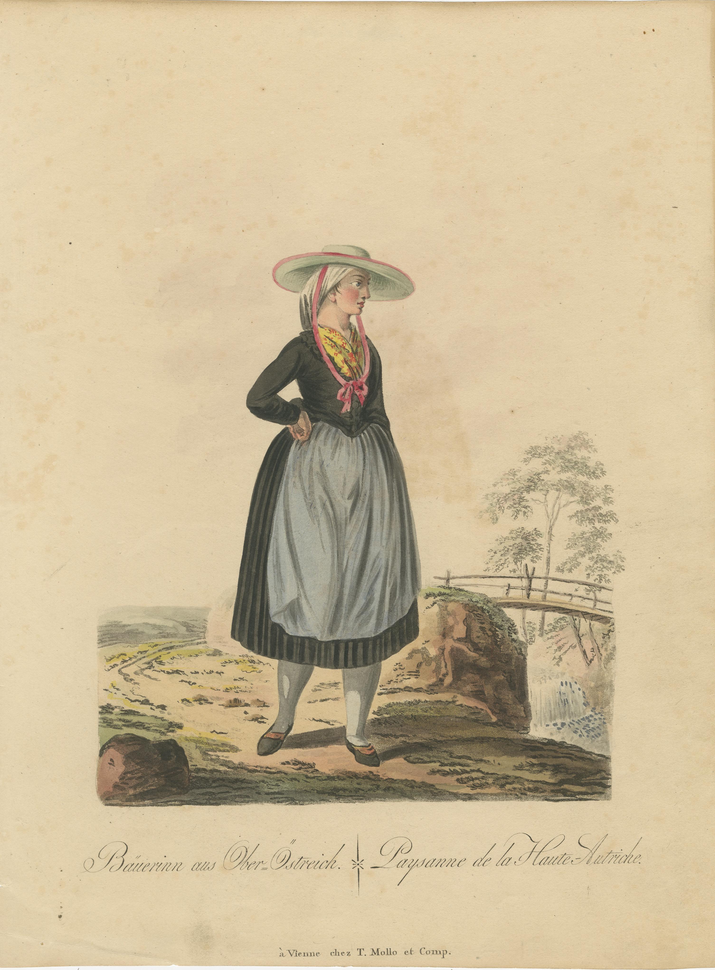 Upper Austria Folk Costume Pair, Antique Hand-Colored Lithographs – Vienna 1825