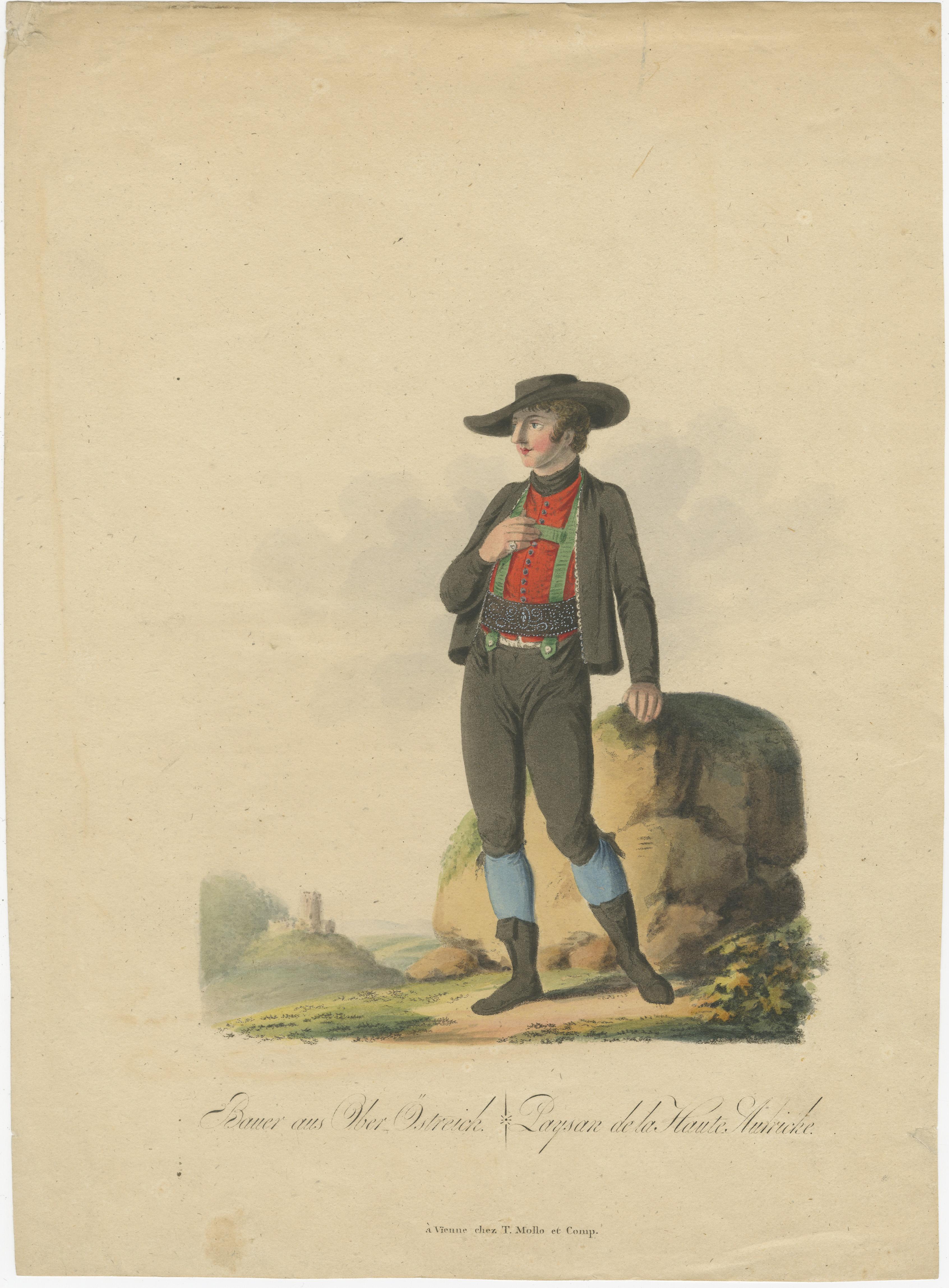 Upper Austria Folk Costume Pair, Antique Hand-Colored Lithographs – Vienna 1825