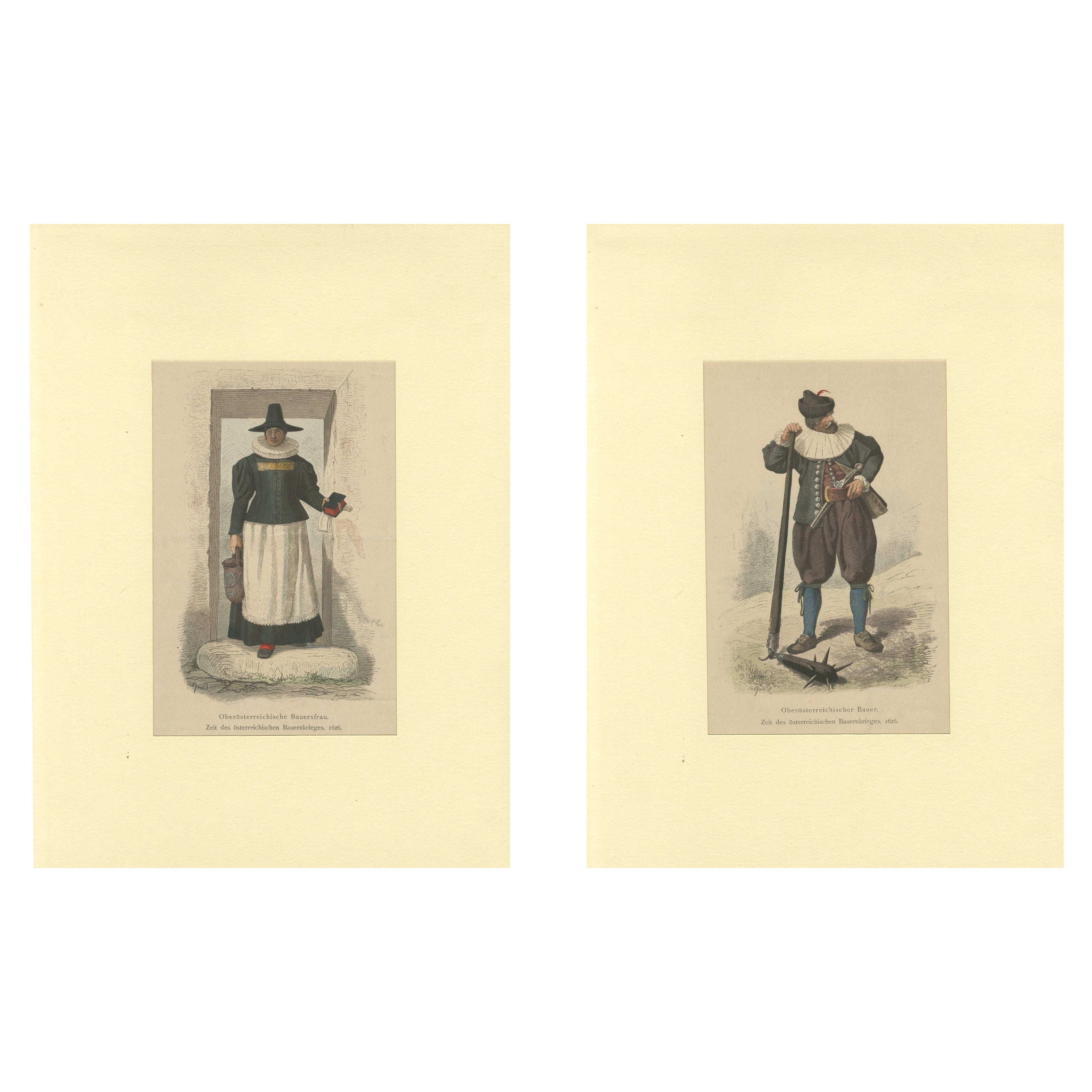 Upper Austrian Peasant Couple, 1626 – Historic Costume Prints, Berlin 1877 For Sale