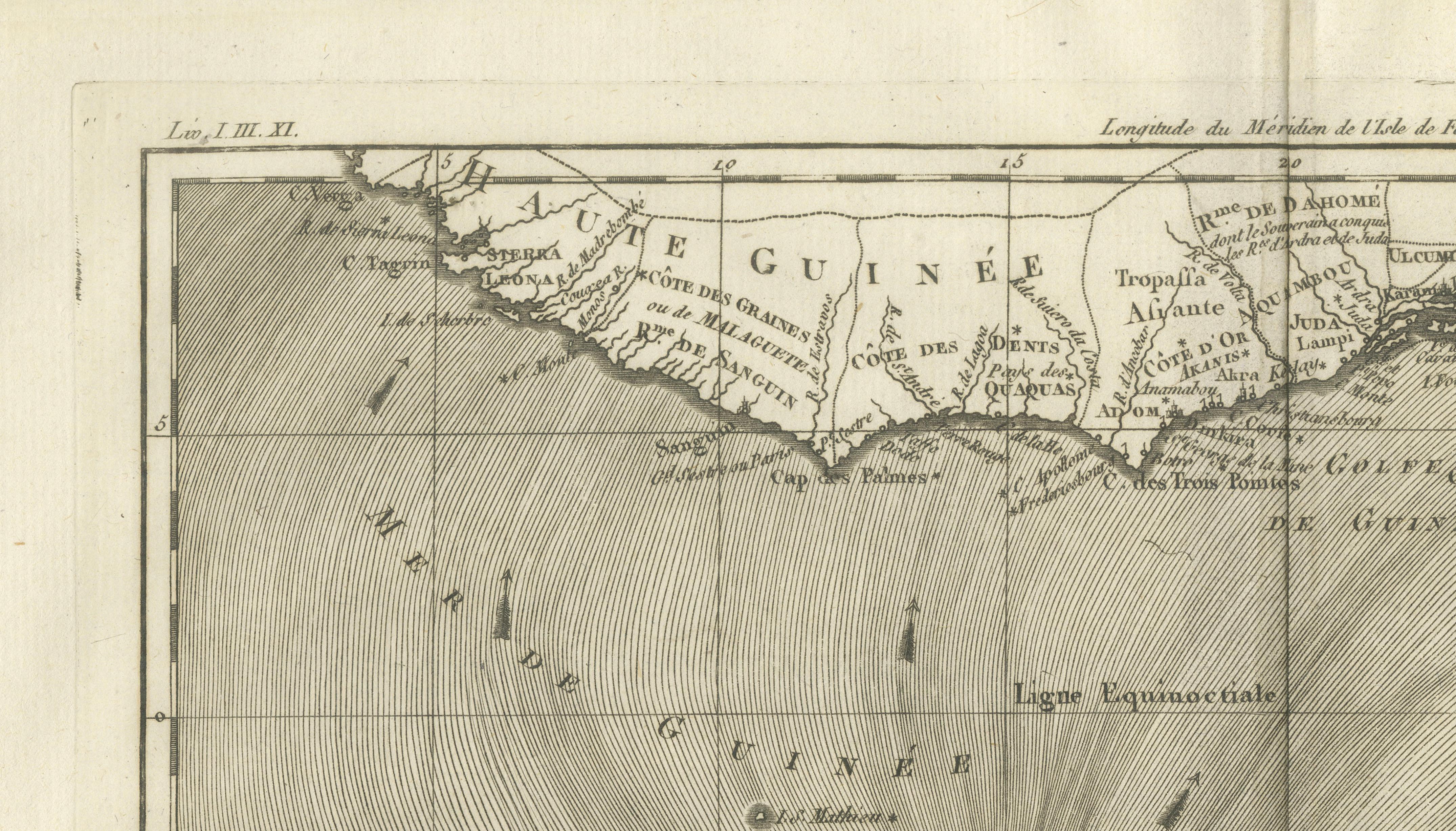 Upper & Lower Guinea Coast Map – West Africa by Bonne c.1780