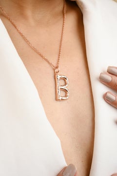 Uppercase Letter Rose Gold Plated Zircon Pendant in Silver Necklace for Women