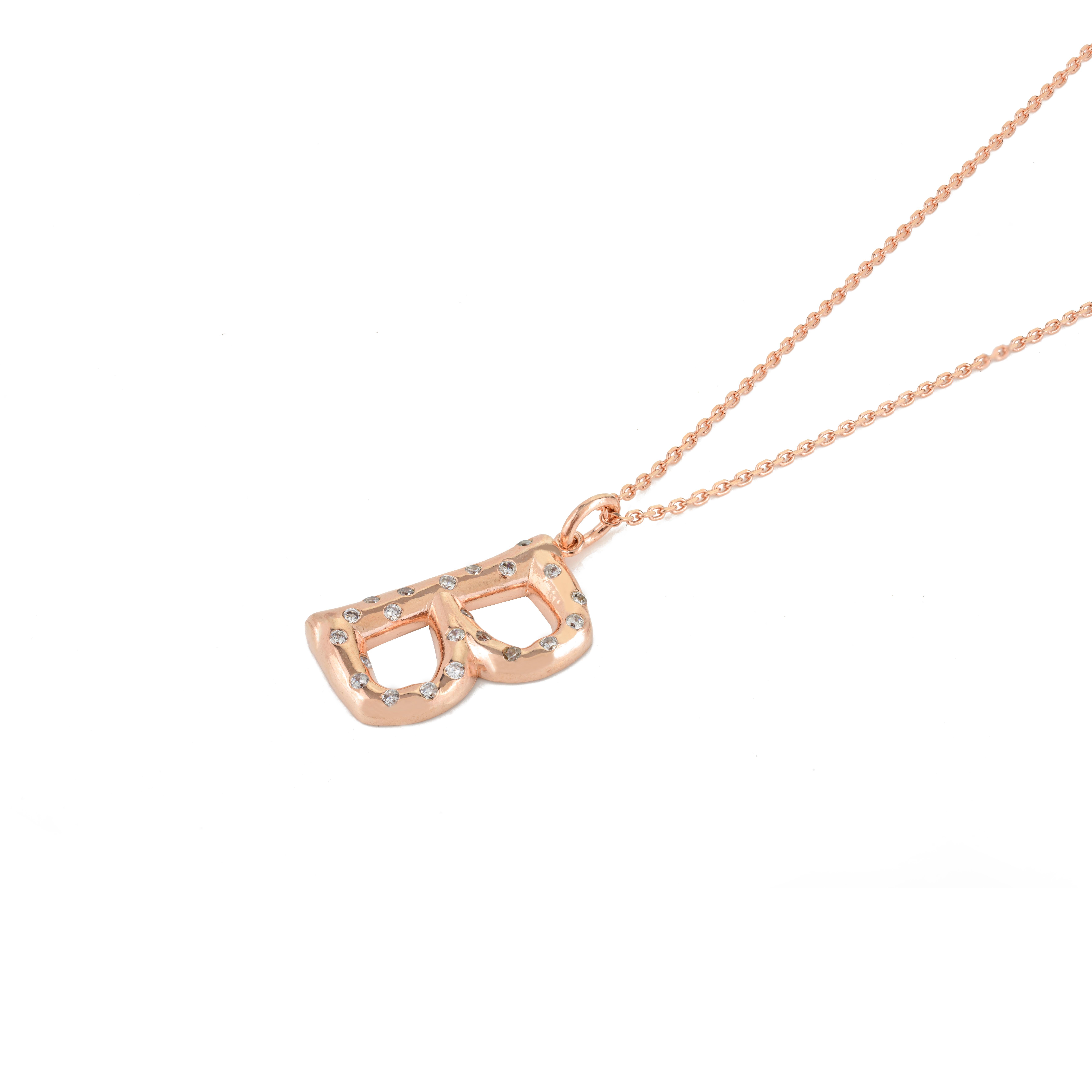 Art Deco Uppercase Letter Rose Gold Plated Zircon Pendant in Silver Necklace for Women For Sale