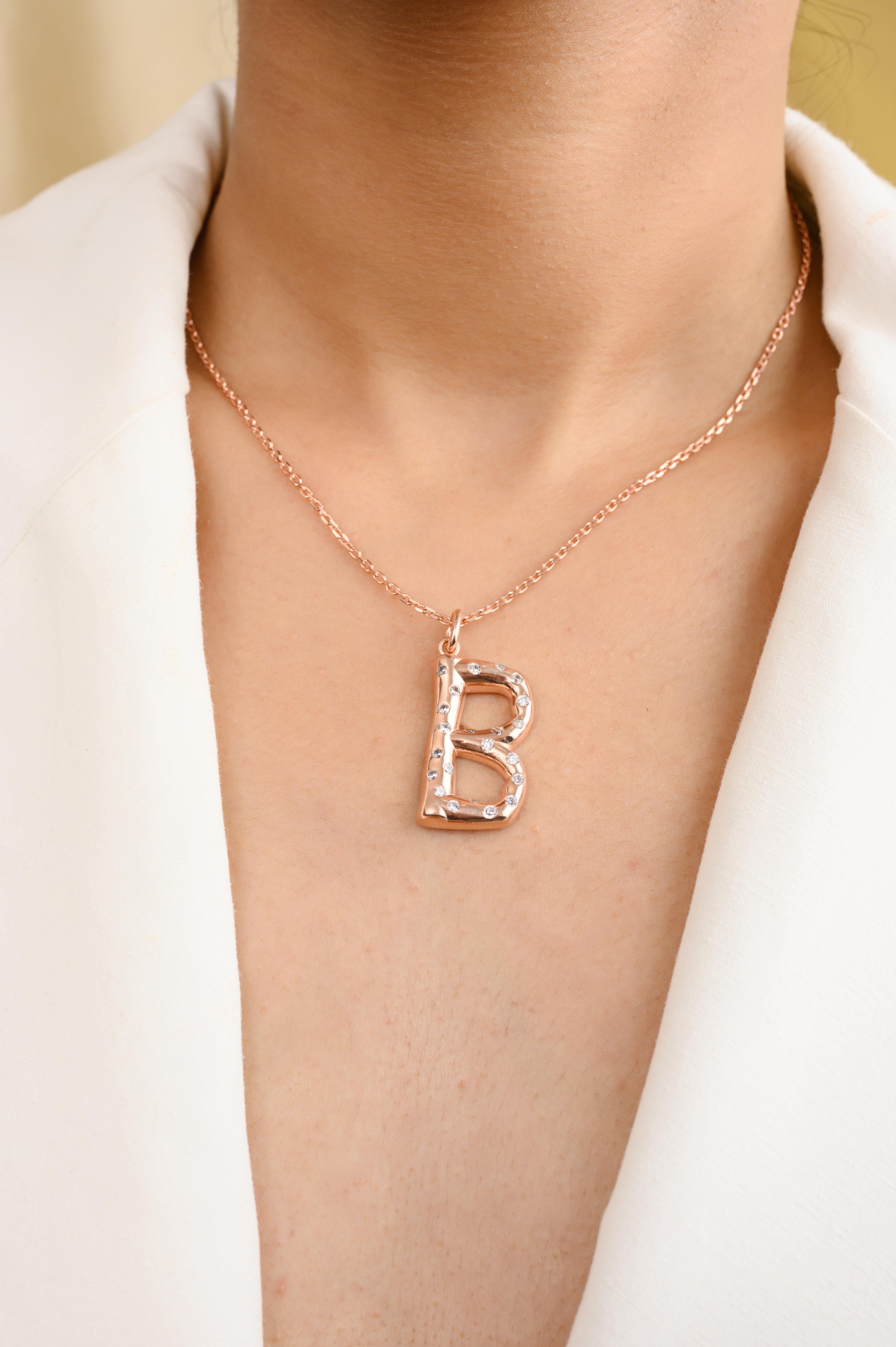 Round Cut Uppercase Letter Rose Gold Plated Zircon Pendant in Silver Necklace for Women For Sale