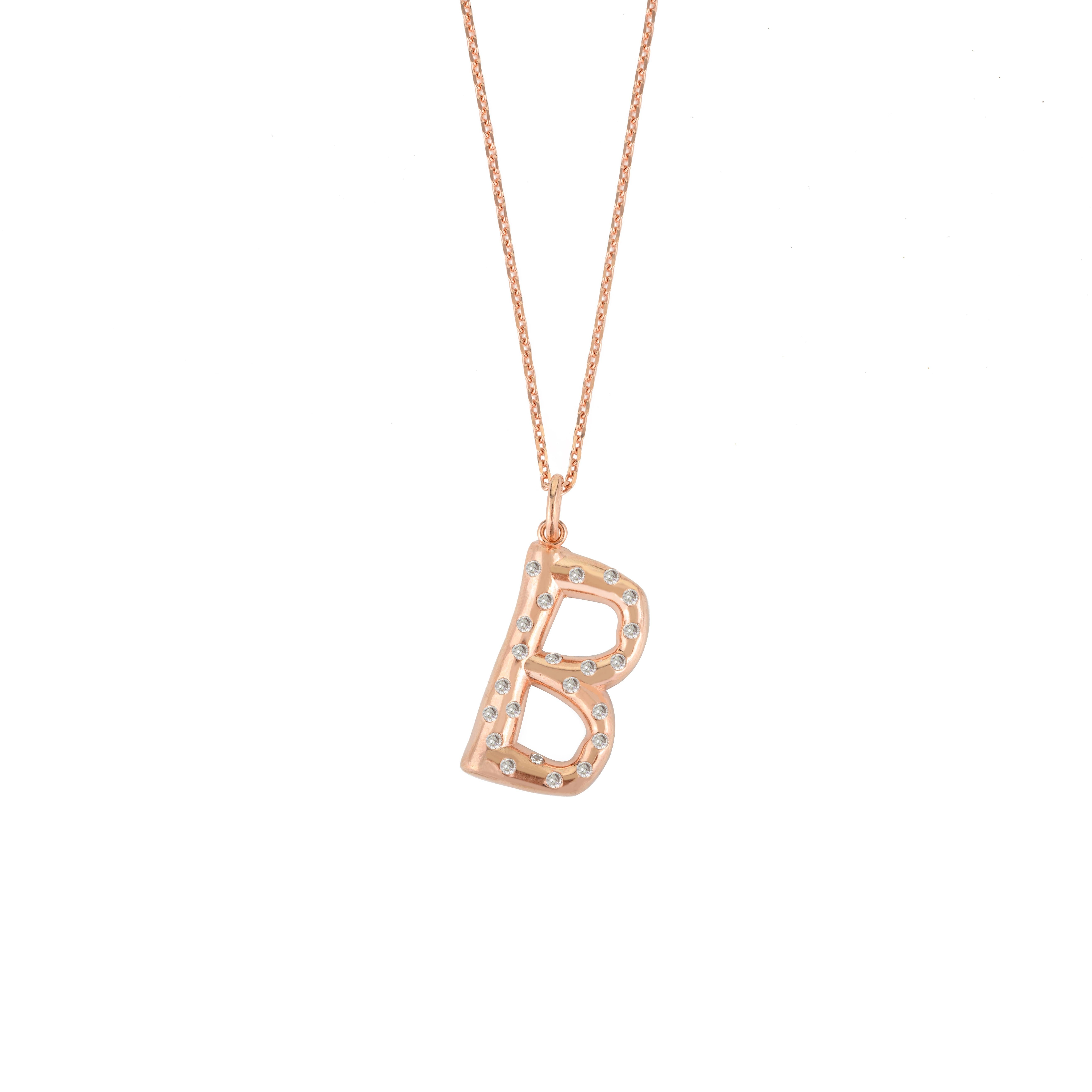 Uppercase Letter Rose Gold Plated Zircon Pendant in Silver Necklace for Women In New Condition For Sale In New York, NY