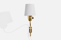 Uppsala Armaturfabrik, applique murale, laiton, tissu, Suède, années 1950