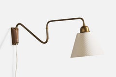 Uppsala Armaturfabrik, Wall Light, Brass, Metal, Fabric, Sweden, 1940s