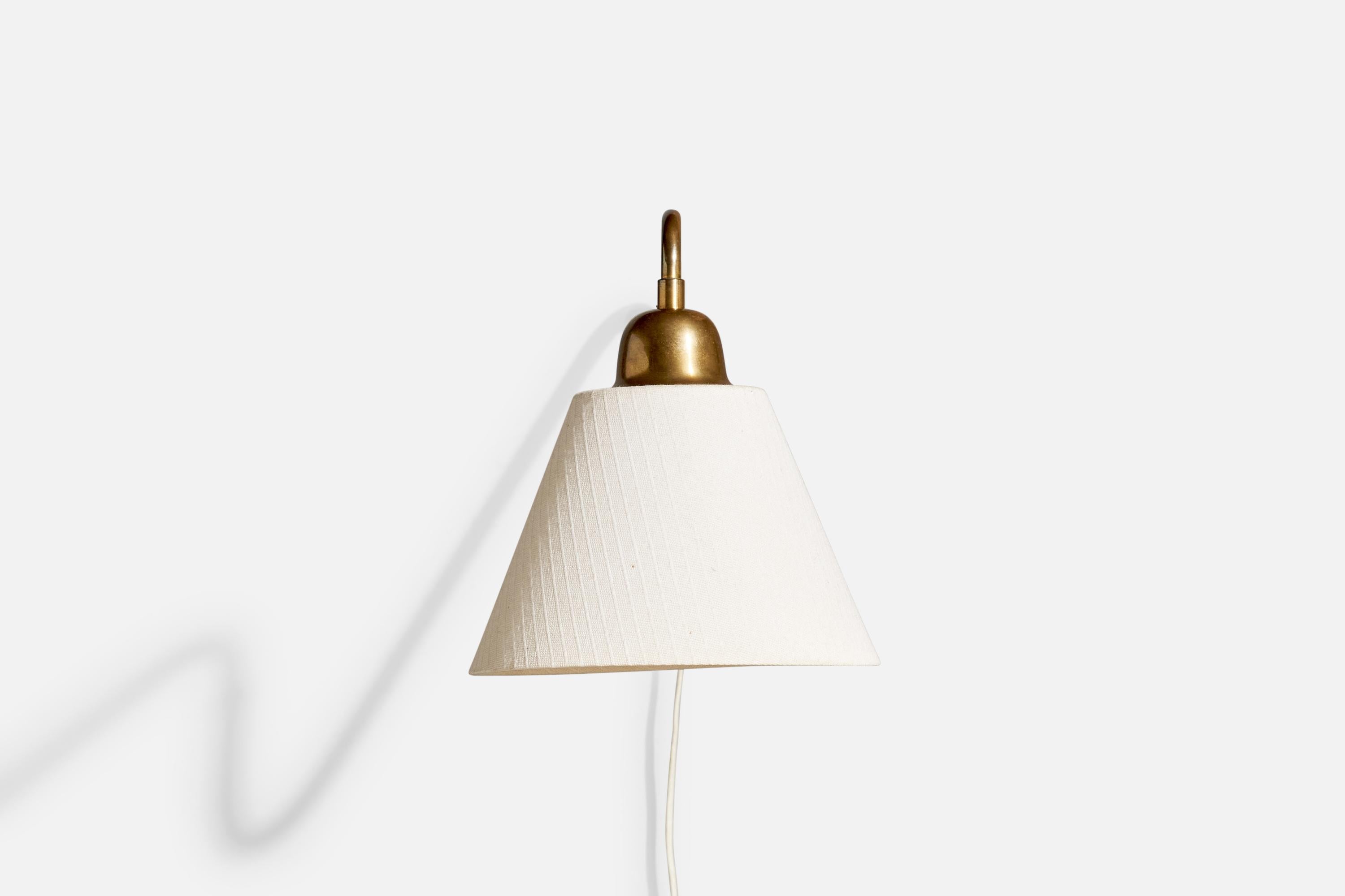 Swedish Uppsala Armaturfabrik, Wall Light, Brass, Metal, Fabric, Sweden, 1940s For Sale
